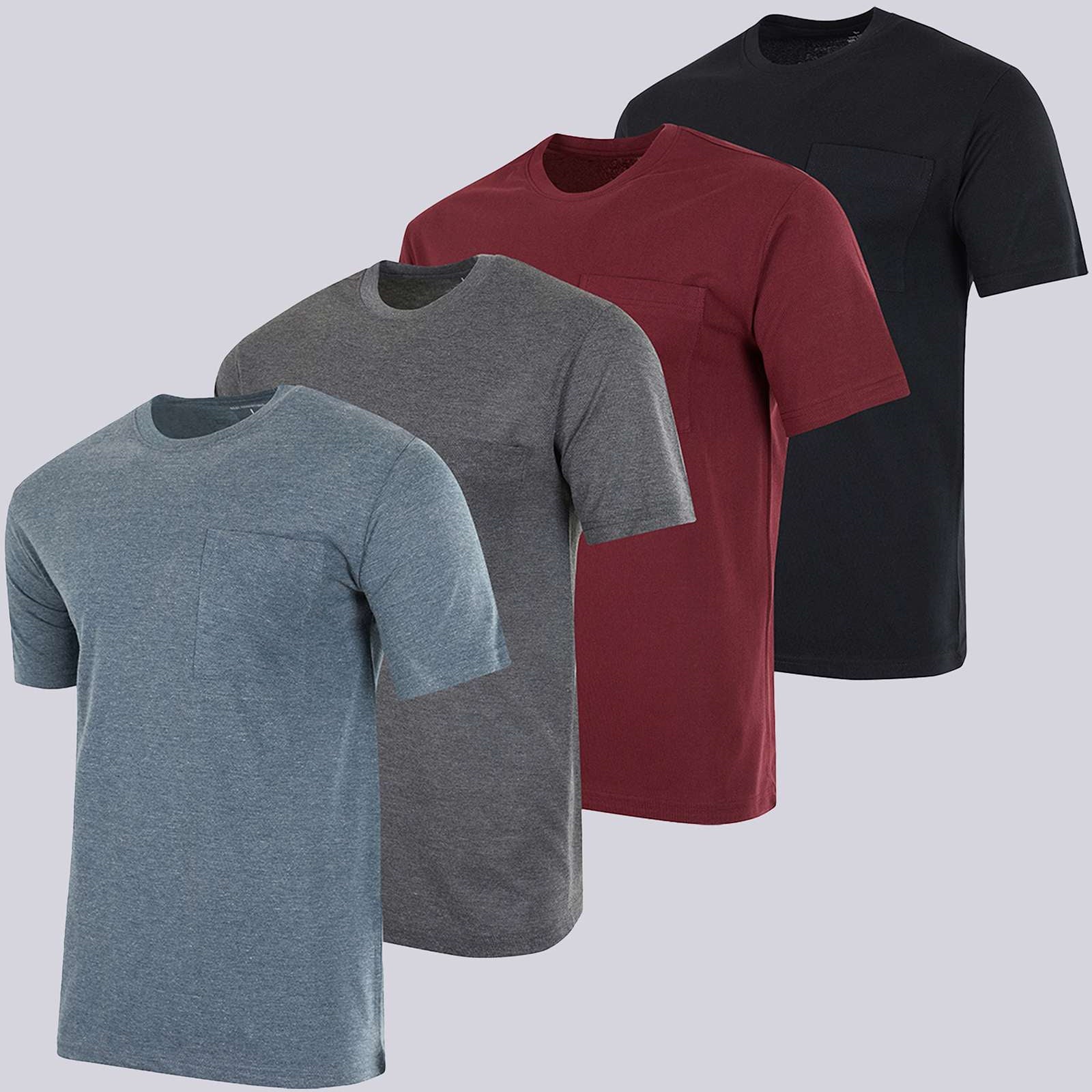 4 Pack: Mens Cotton Short Sleeve Crew Neck Pocket T-Shirt