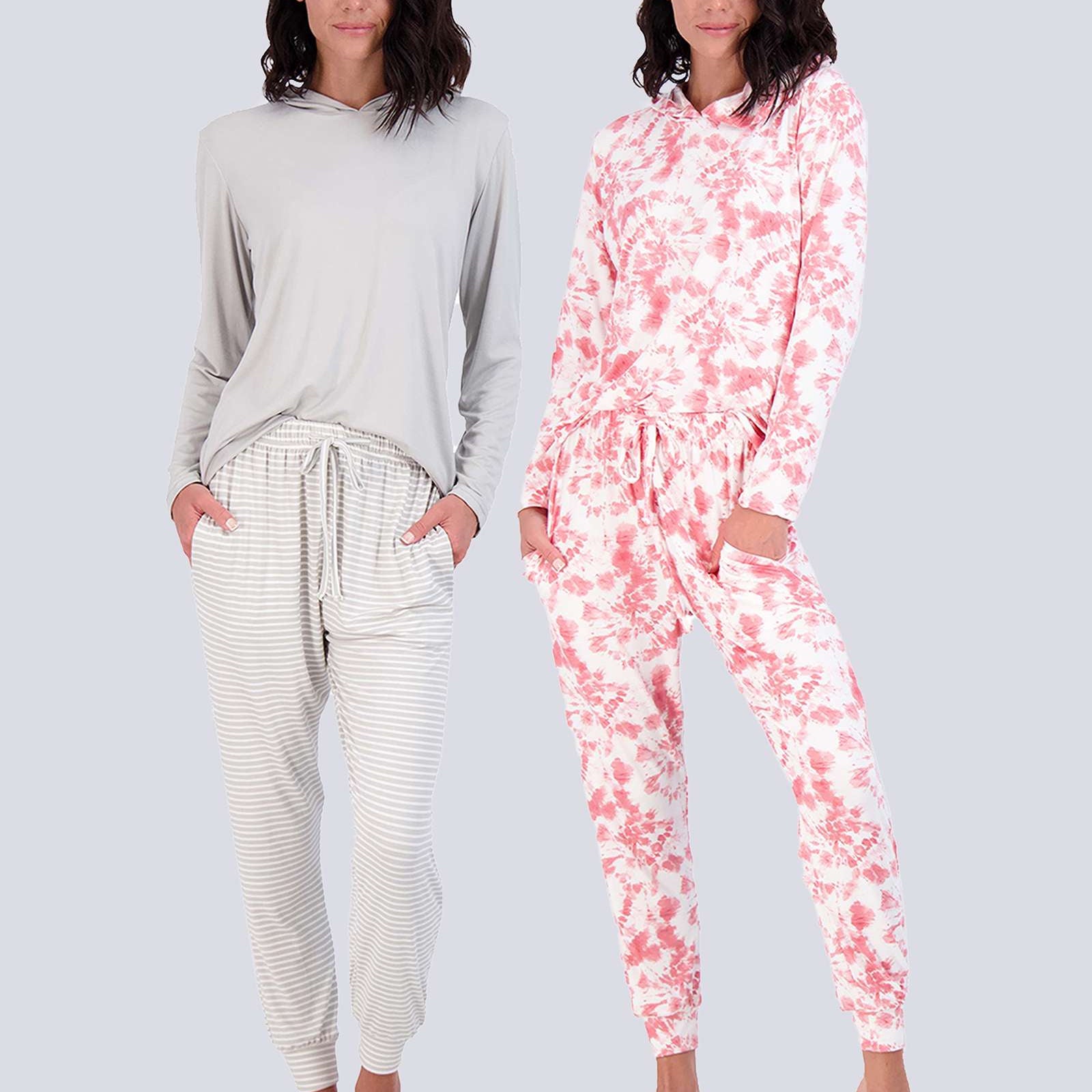 4 Piece: Womens Long Sleeve Henley & Jogger Lounge Pajama Set