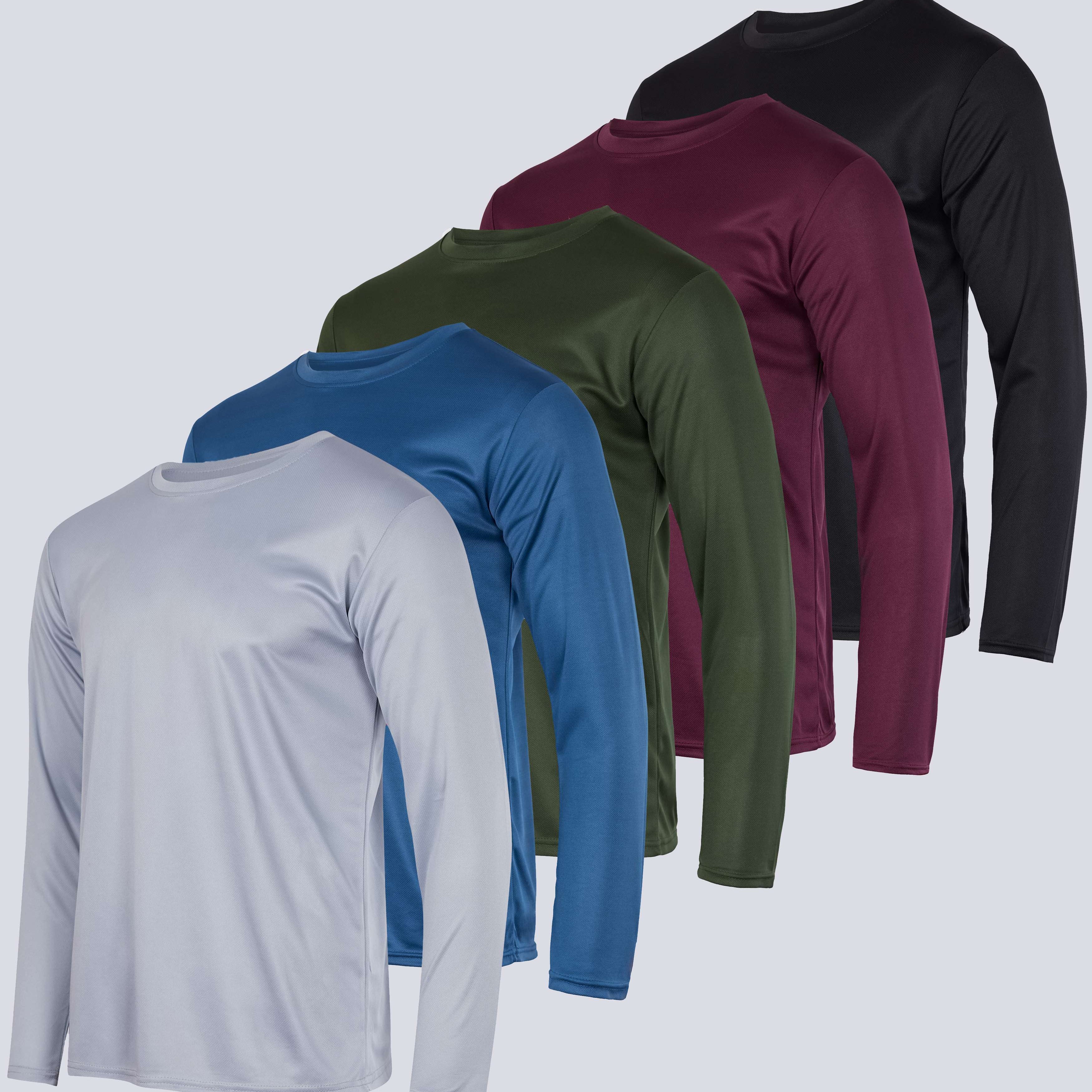 5 Pack: Men's Mesh Quick Dry Athletic Long Sleeve T-Shirt UPF SPF UV Sun (Available in Big & Tall)