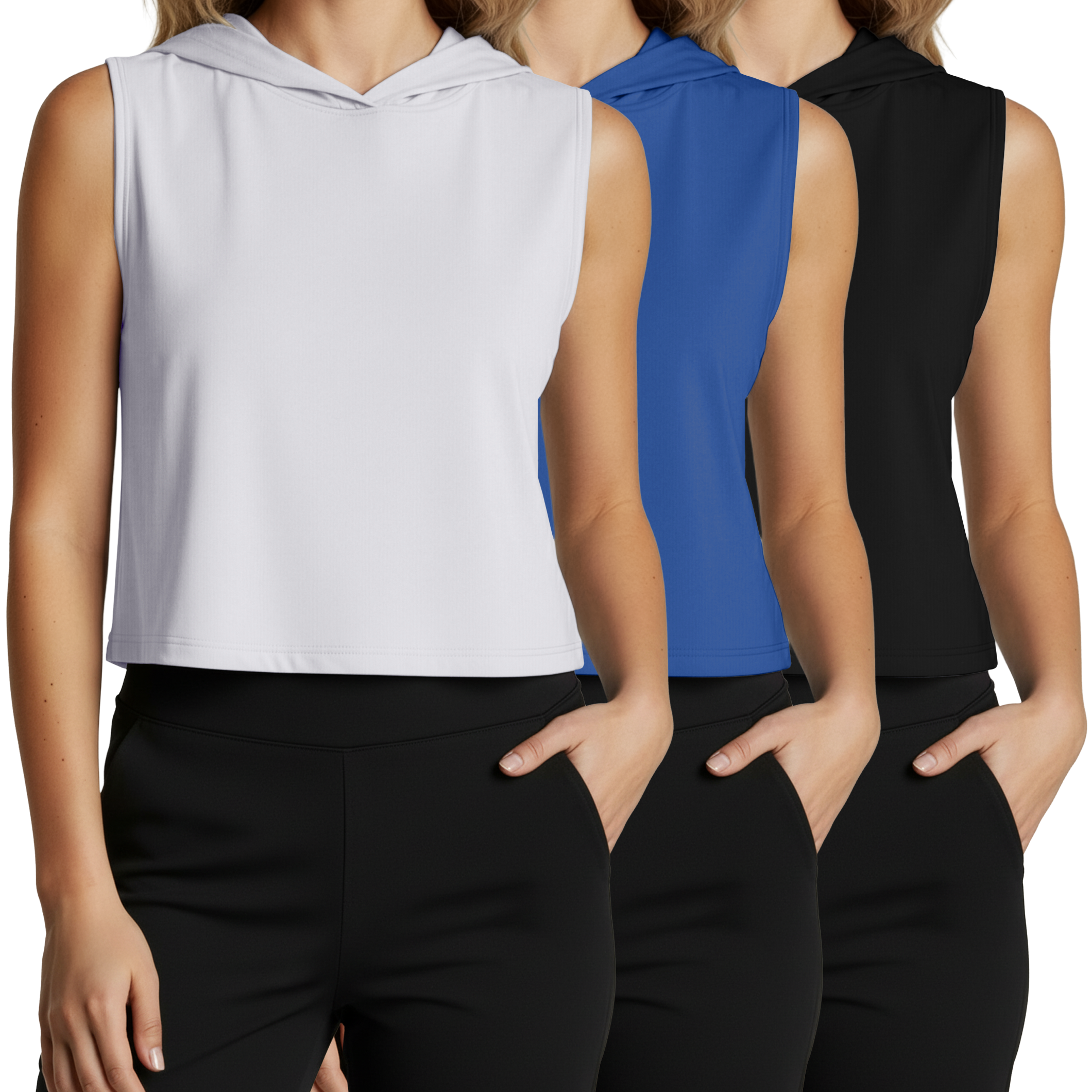 3 Pack: Women's Sleeveless Cropped Tank Top Hoodie