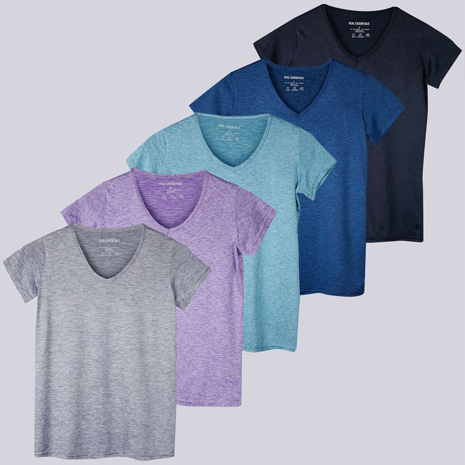 5 Pack: Womens Short Sleeve Dry-Fit V-Neck T-Shirt