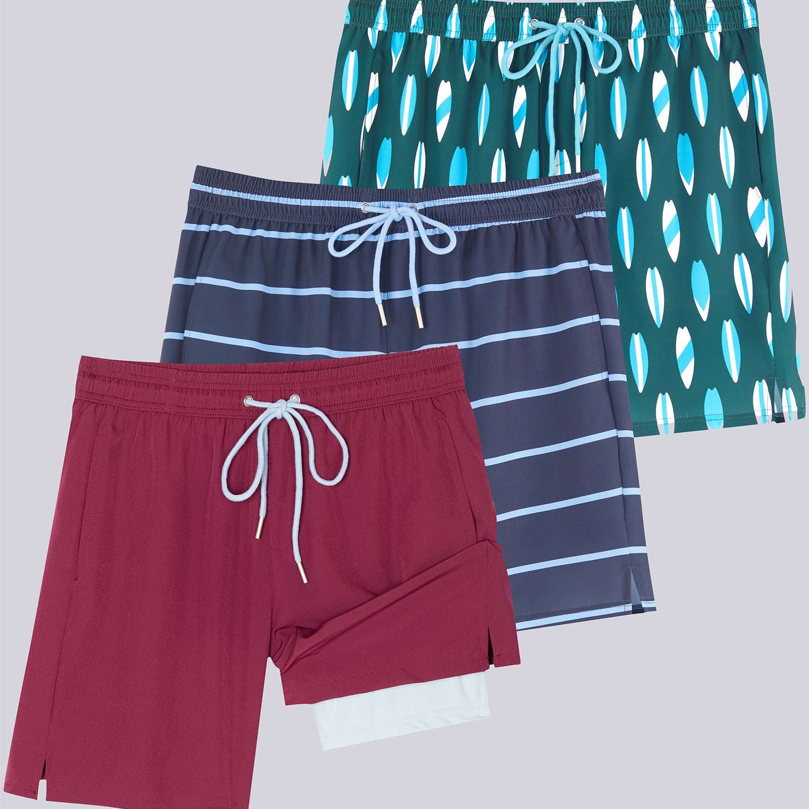 3 Pack: Men's 7" 2-in-1 Swim Trunks with Compression Liner