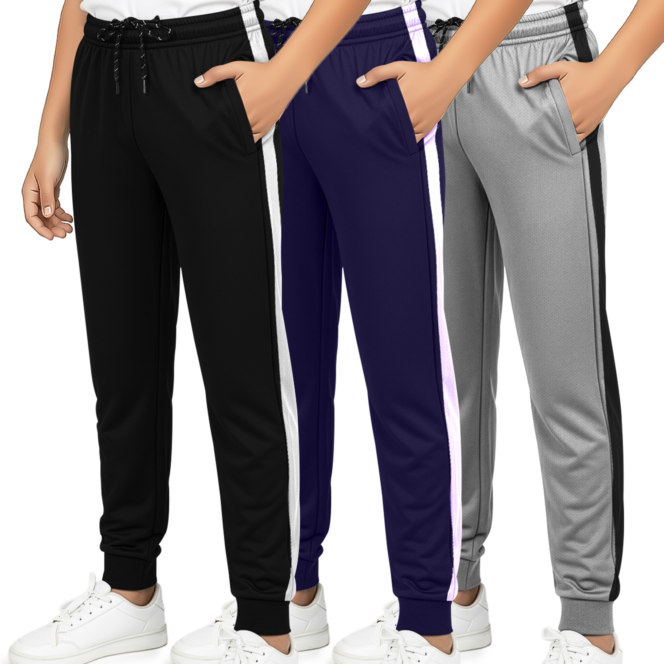 3 Pack: Boys Mesh Active Casual Jogger Sweatpants