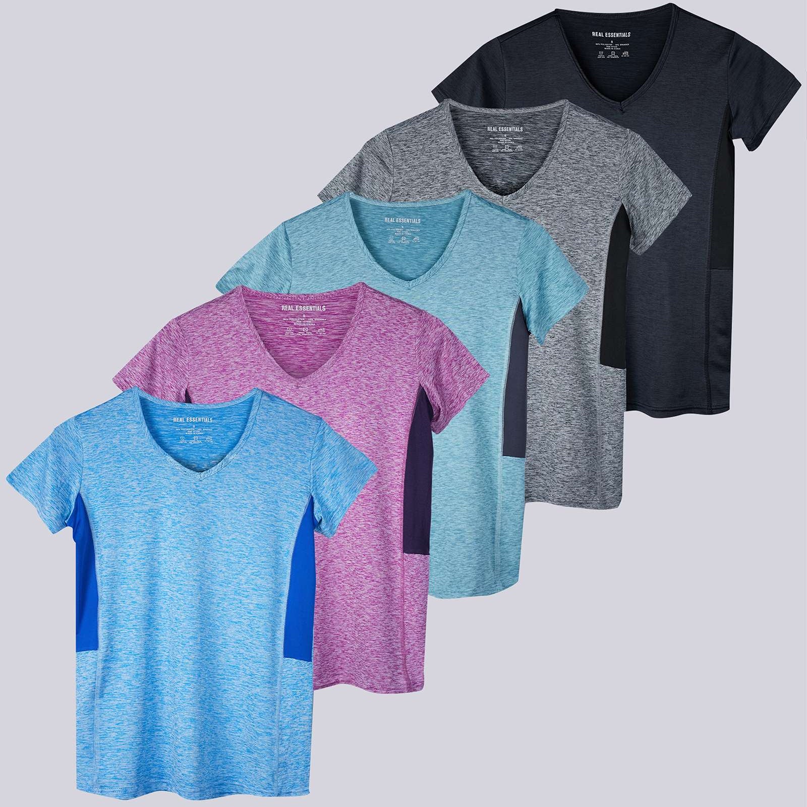 5 Pack: Womens Short Sleeve Dry-Fit V-Neck T-Shirt