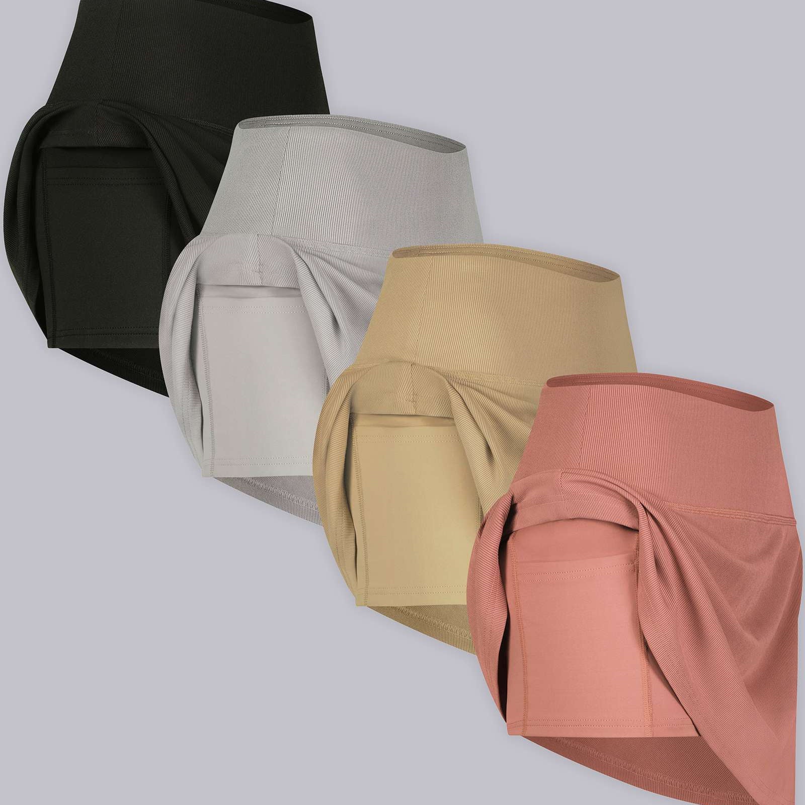 4 Pack: Women's Ribbed Active Skort with Pockets