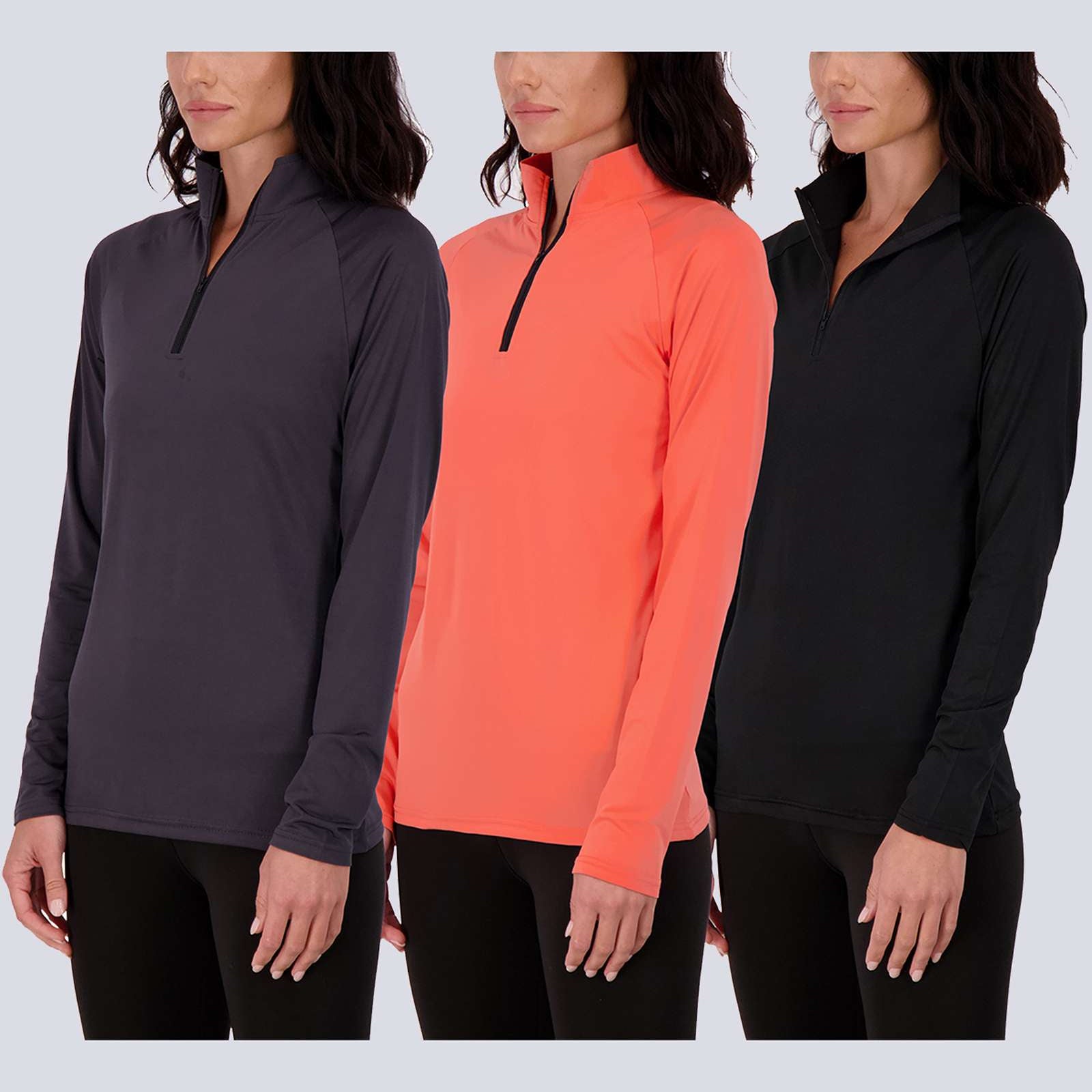 3 Pack: Womens Dry-Fit Active Long Sleeve Quarter Zip