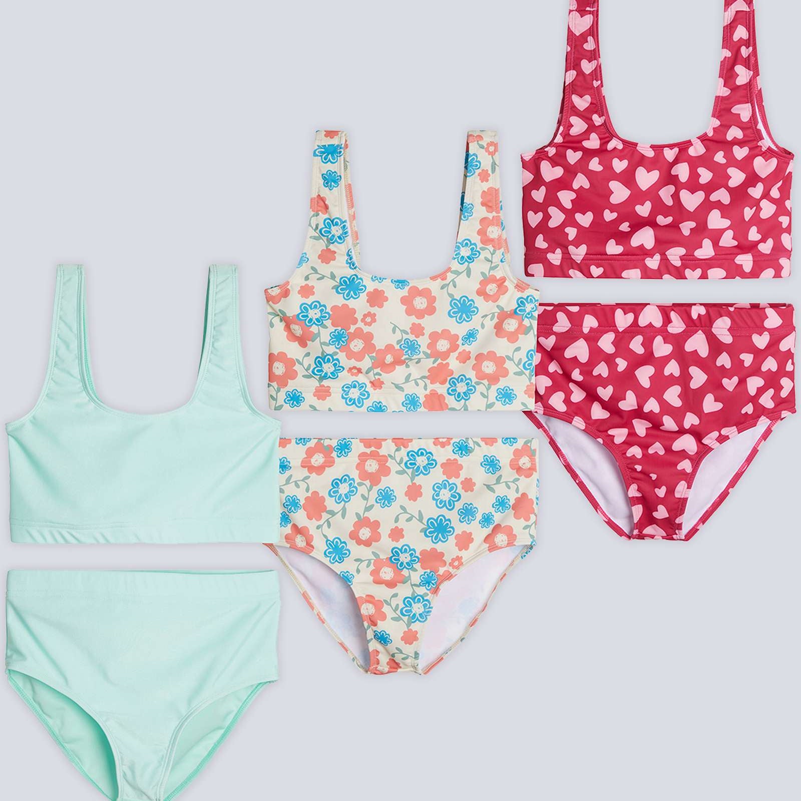 3 Pack: Girl's 2-Piece Beach Sport Bikini Swimsuit - Swimwear for Girls UPF 50+