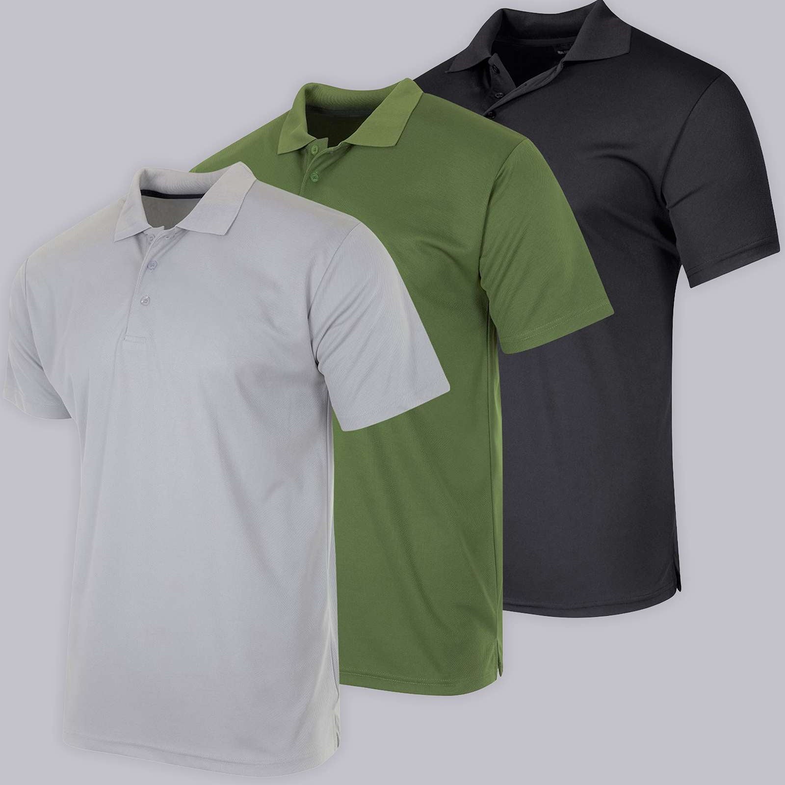 3 Pack: Mens Quick-Dry Short Sleeve Performance Polo Shirt