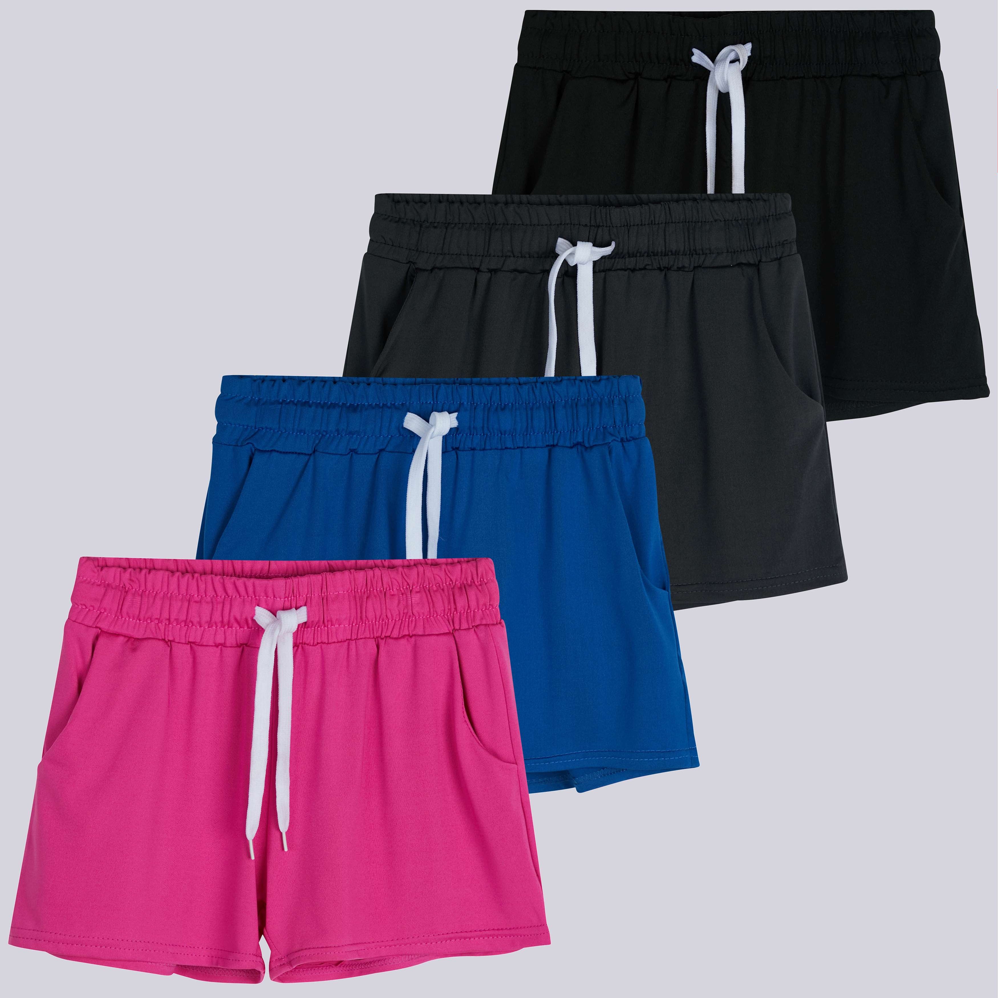 4 Pack: Girls Dry-Fit Active Shorts