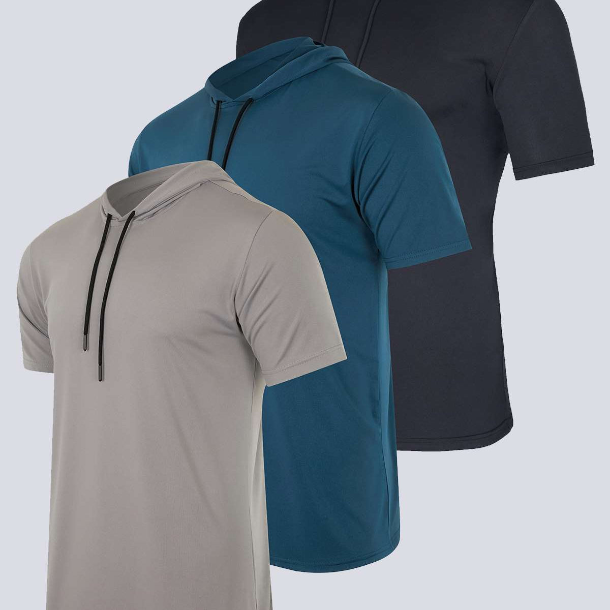 3 Pack: Mens Dry Fit Short Sleeve Active Hoodie Pullover (Available In Big & Tall)