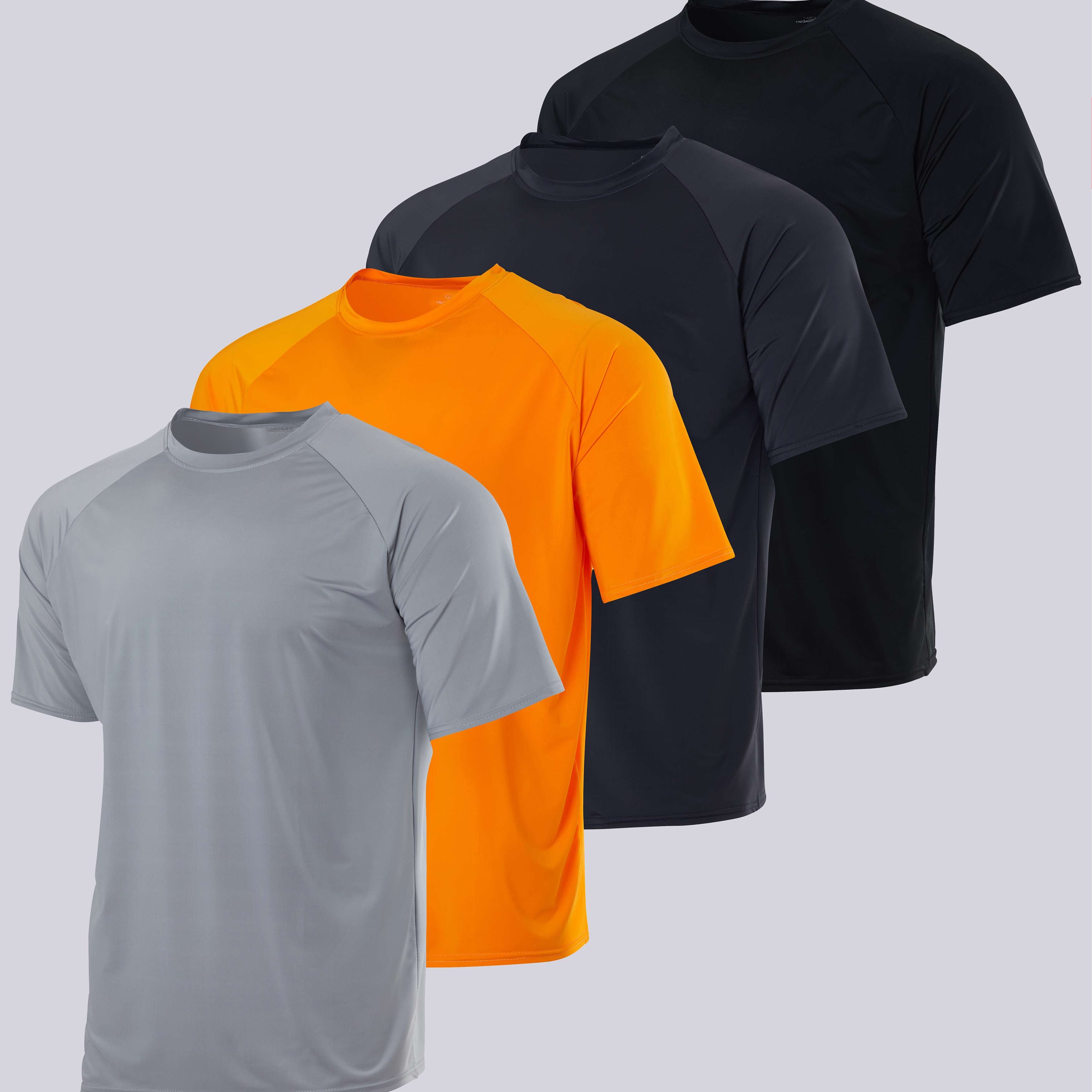 4 Pack: Men's Short Sleeve Rash Guard Shirt (Available In Big & Tall)