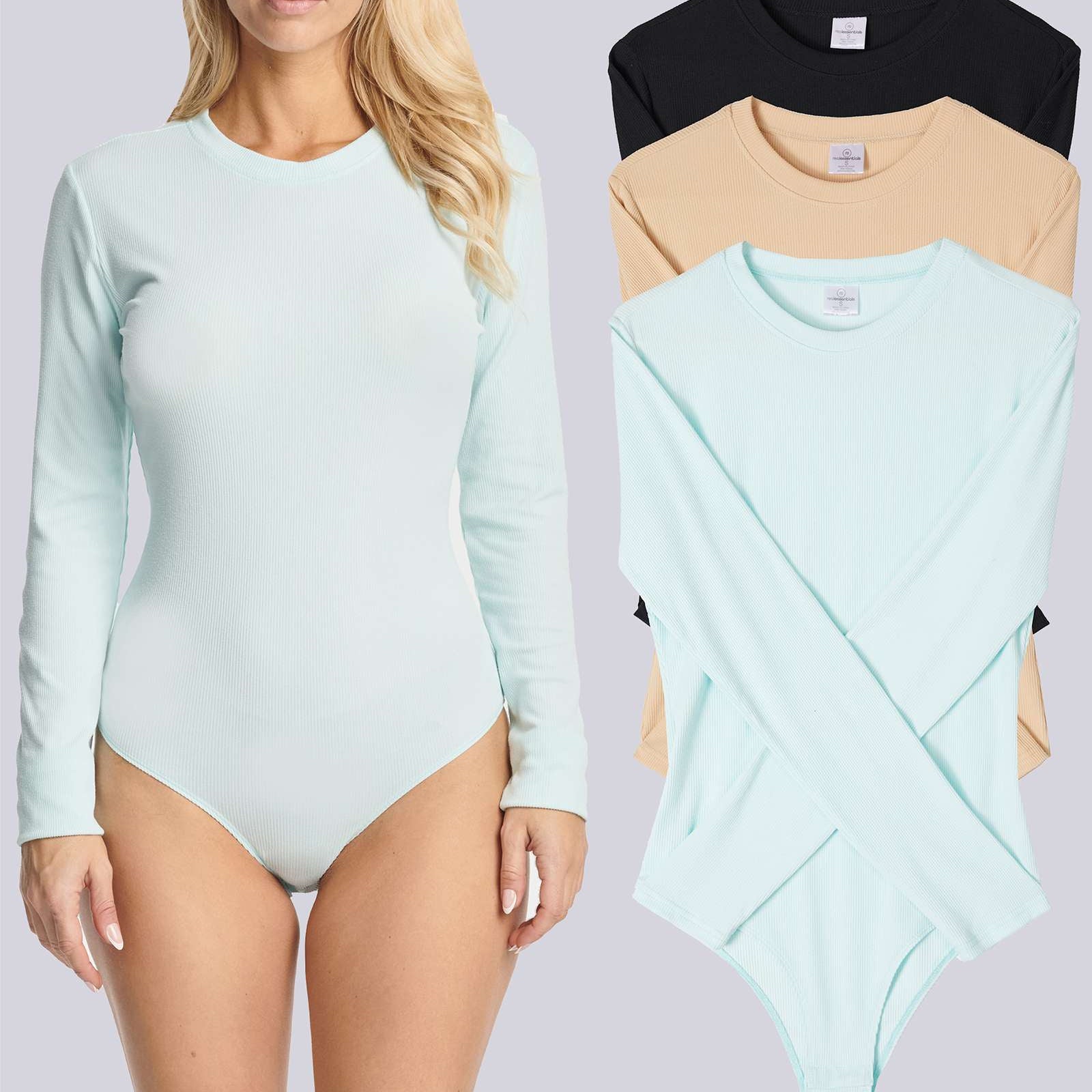 3 Pack: Women's Long Sleeve Ribbed Bodysuit