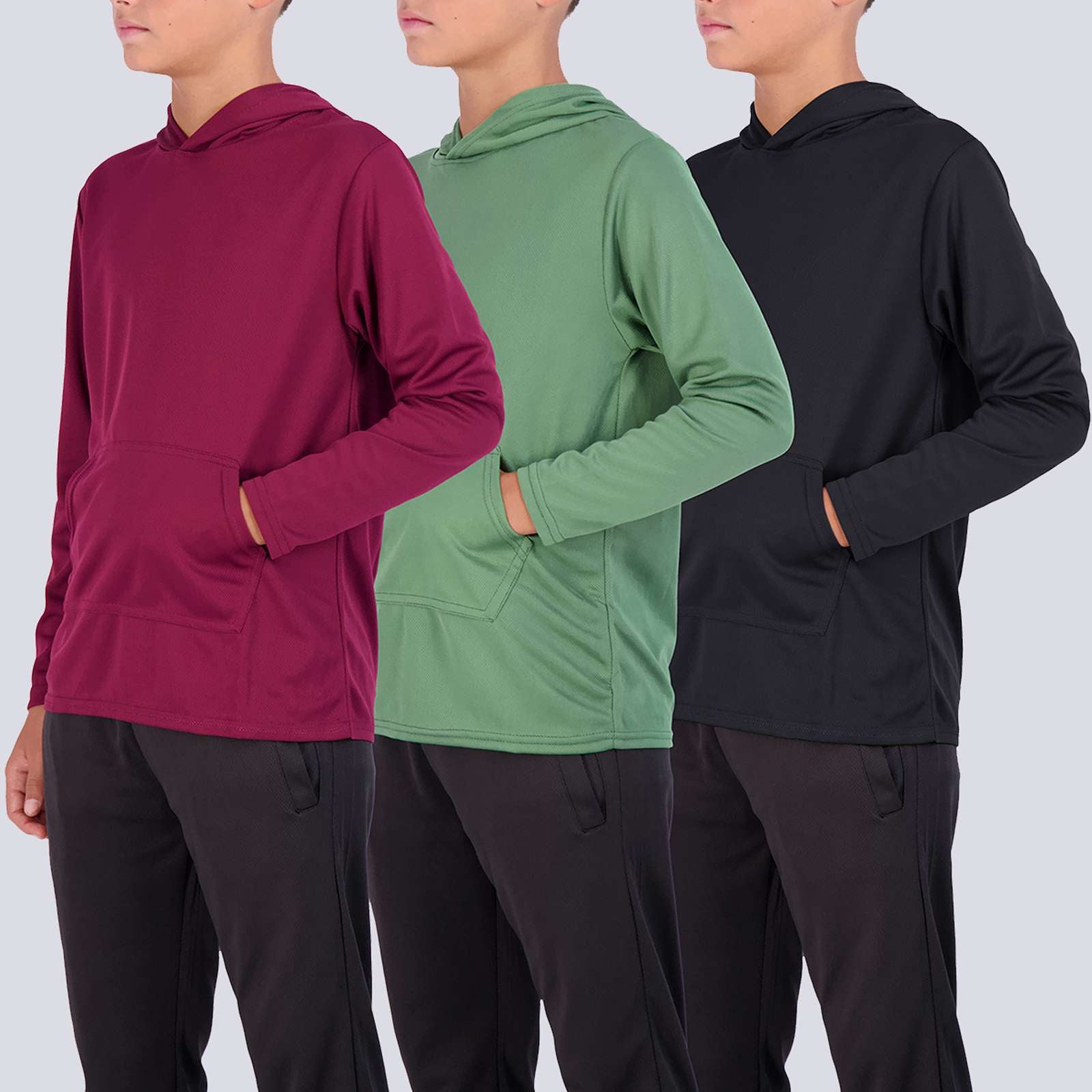 3 Pack: Boys Mesh Long Sleeve Pullover Hoodie Active Sweatshirt