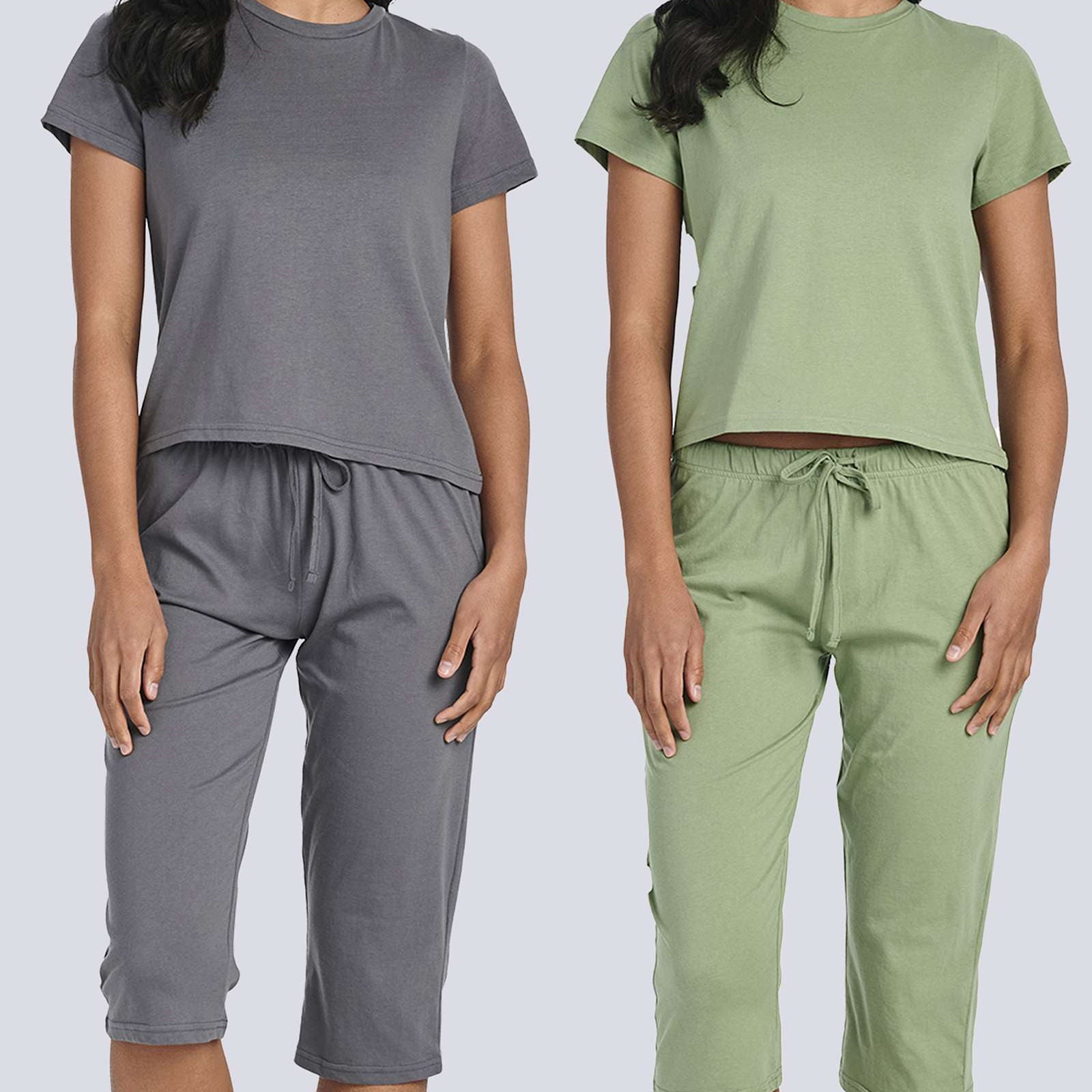 2 Pack: Women's Cotton Pajamas with Capri Pants