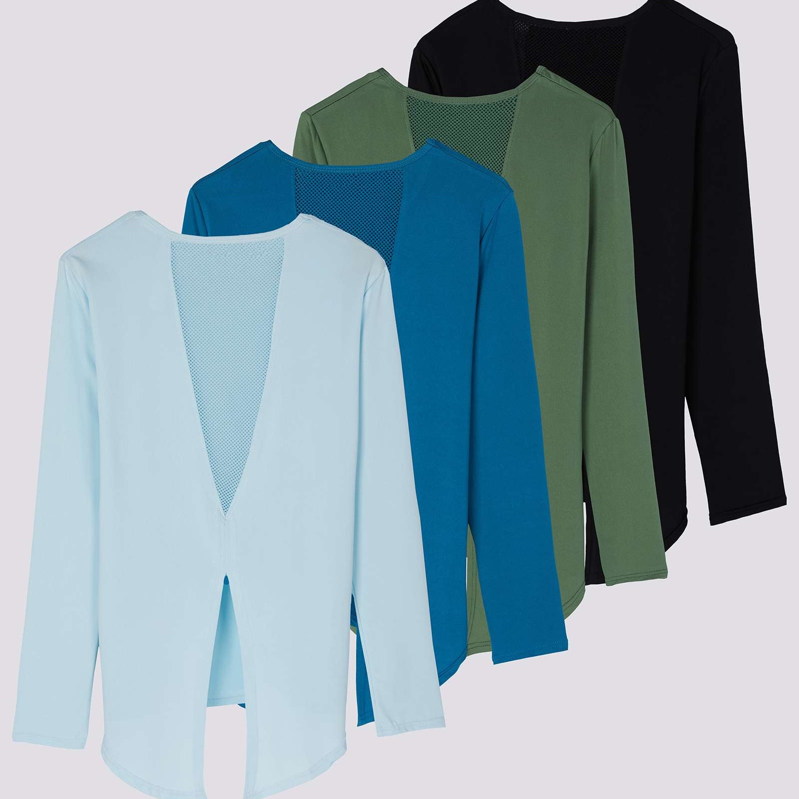 4 Pack: Women's Long-Sleeve Mesh Insert Tie Back Shirt (Available in Plus Size)