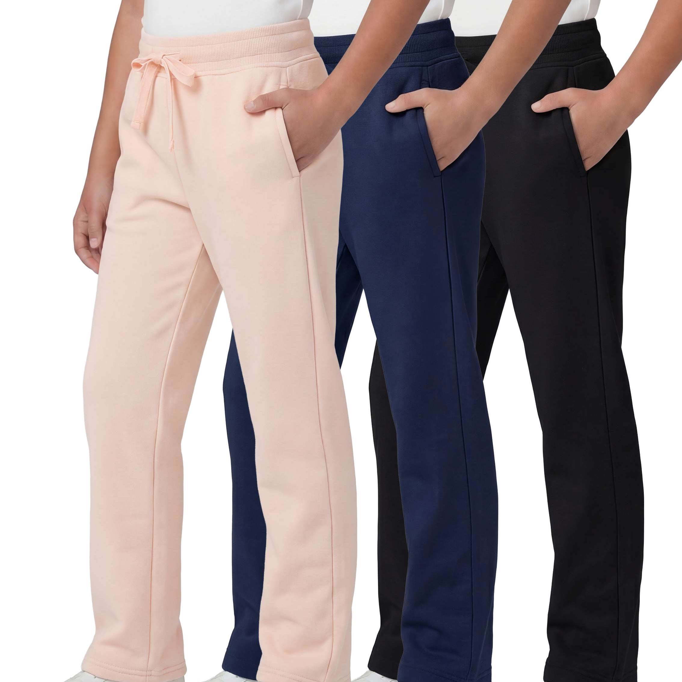 3 Pack: Girls Fleece Open Bottom Sweatpants