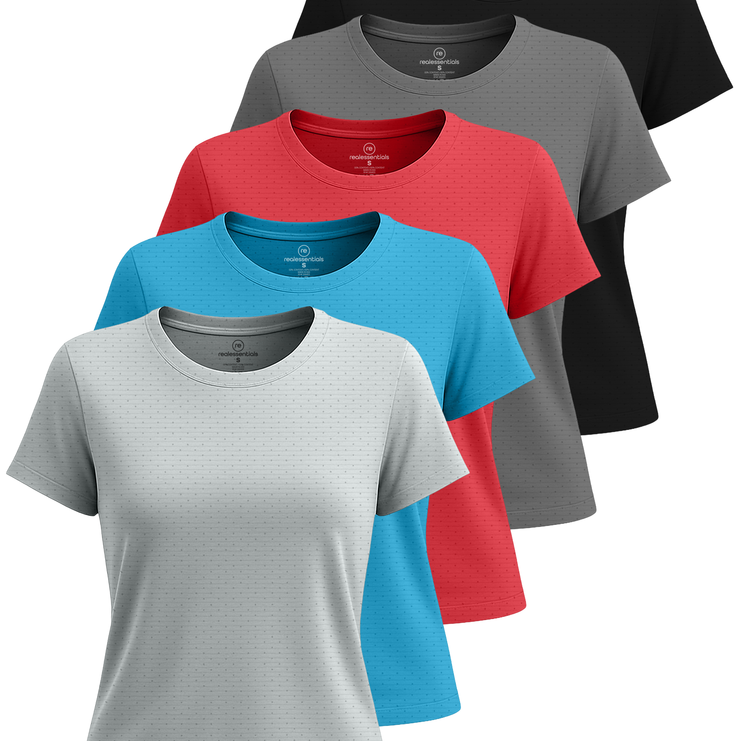 Real Essentials 5 Pack: Women's Breeze Tech Short Sleeve T-Shirts Athletic Tops Gym Workout Yoga Tennis Activewear (Plus)