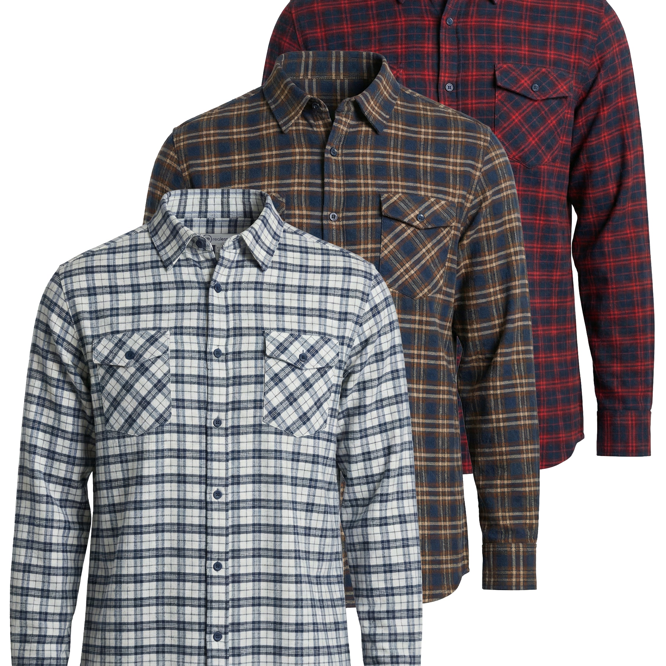 3 Pack: Men's Long-Sleeve Flannel Shirt