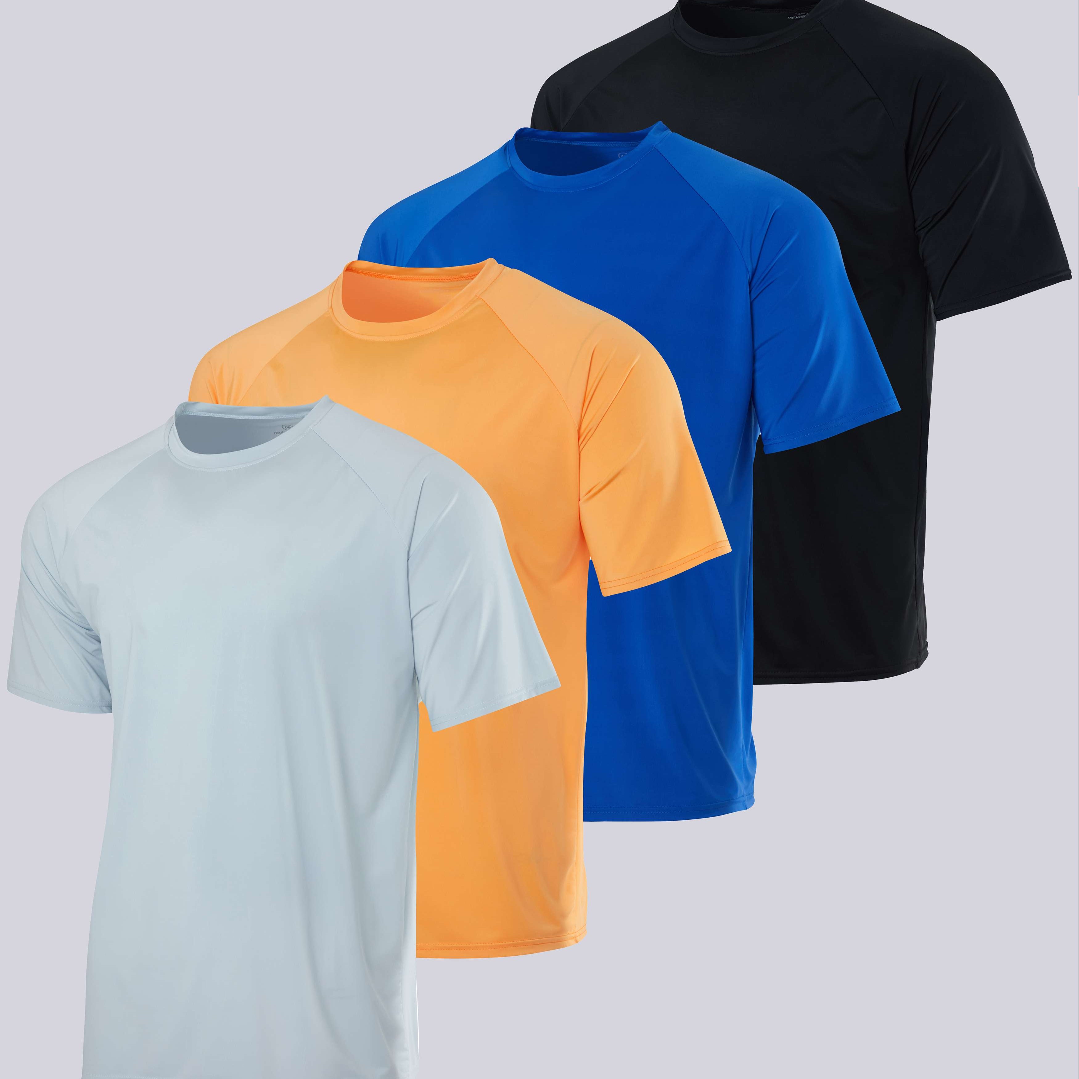 4 Pack: Men's Short Sleeve Rash Guard Shirt (Available In Big & Tall)