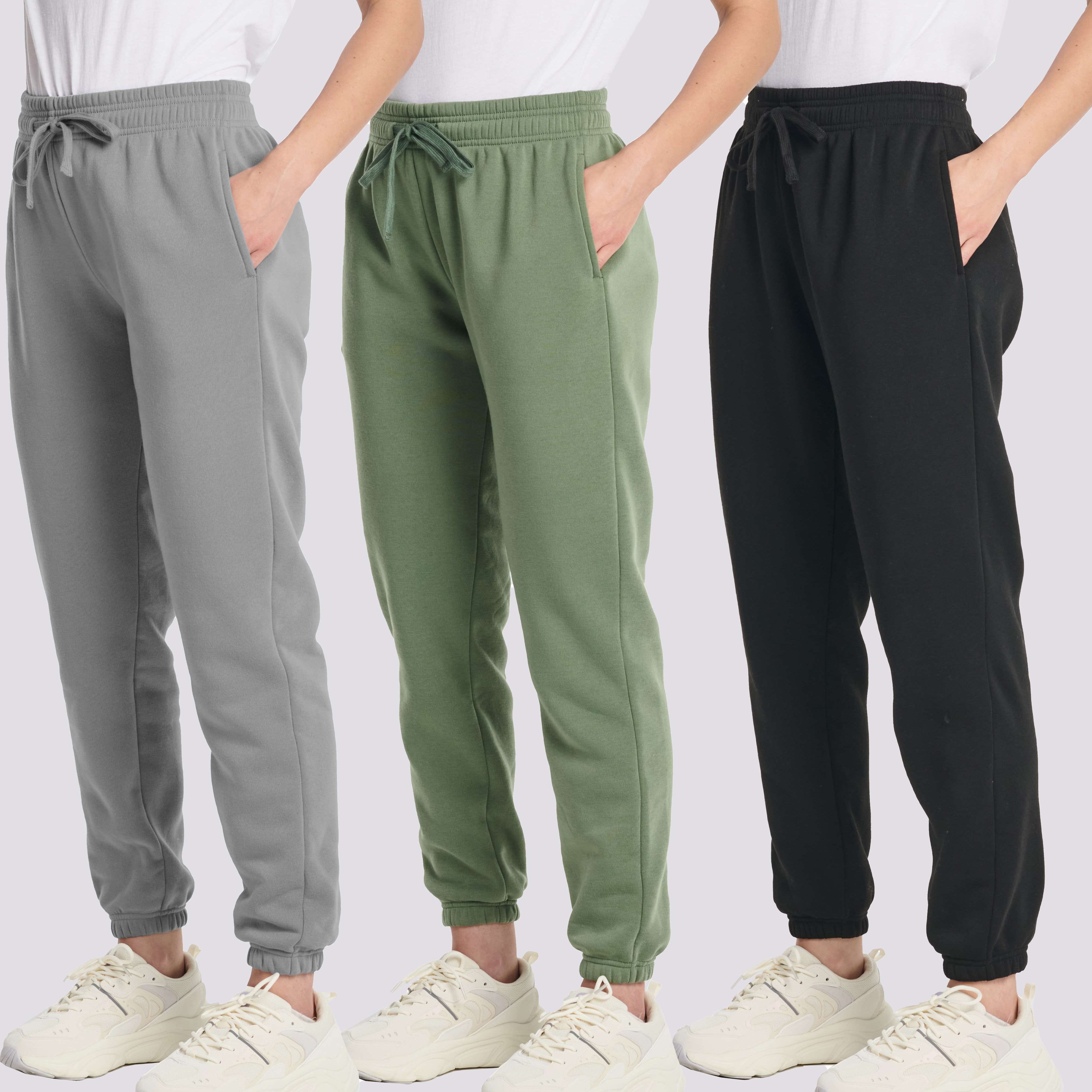 3 Pack: Women's Fleece Jogger Sweatpants with Elastic Cuff (Available in Plus Size)
