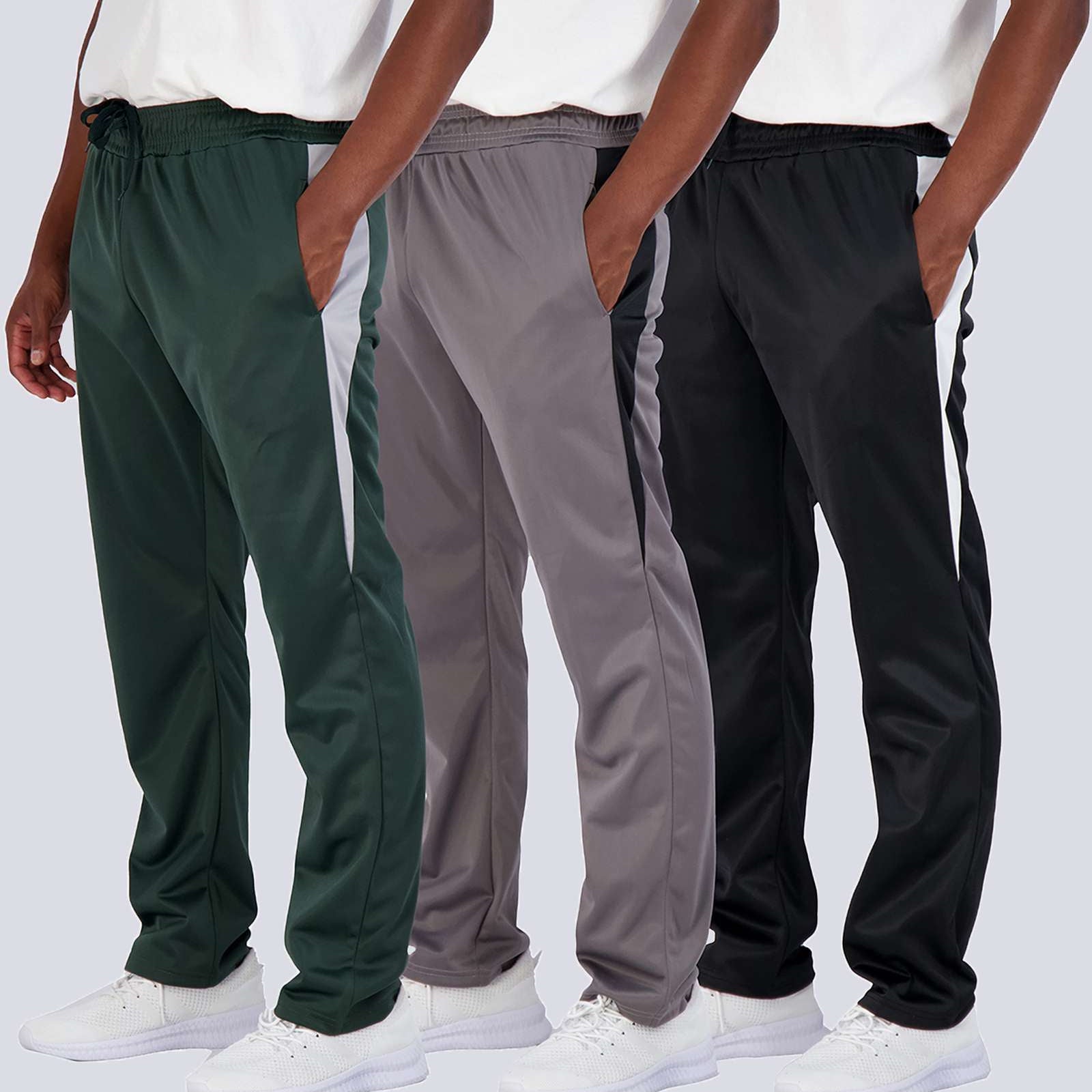 3 Pack: Mens Active Athletic Casual Tricot Open Bottom Sweatpants with Pockets (Available in Big & Tall)