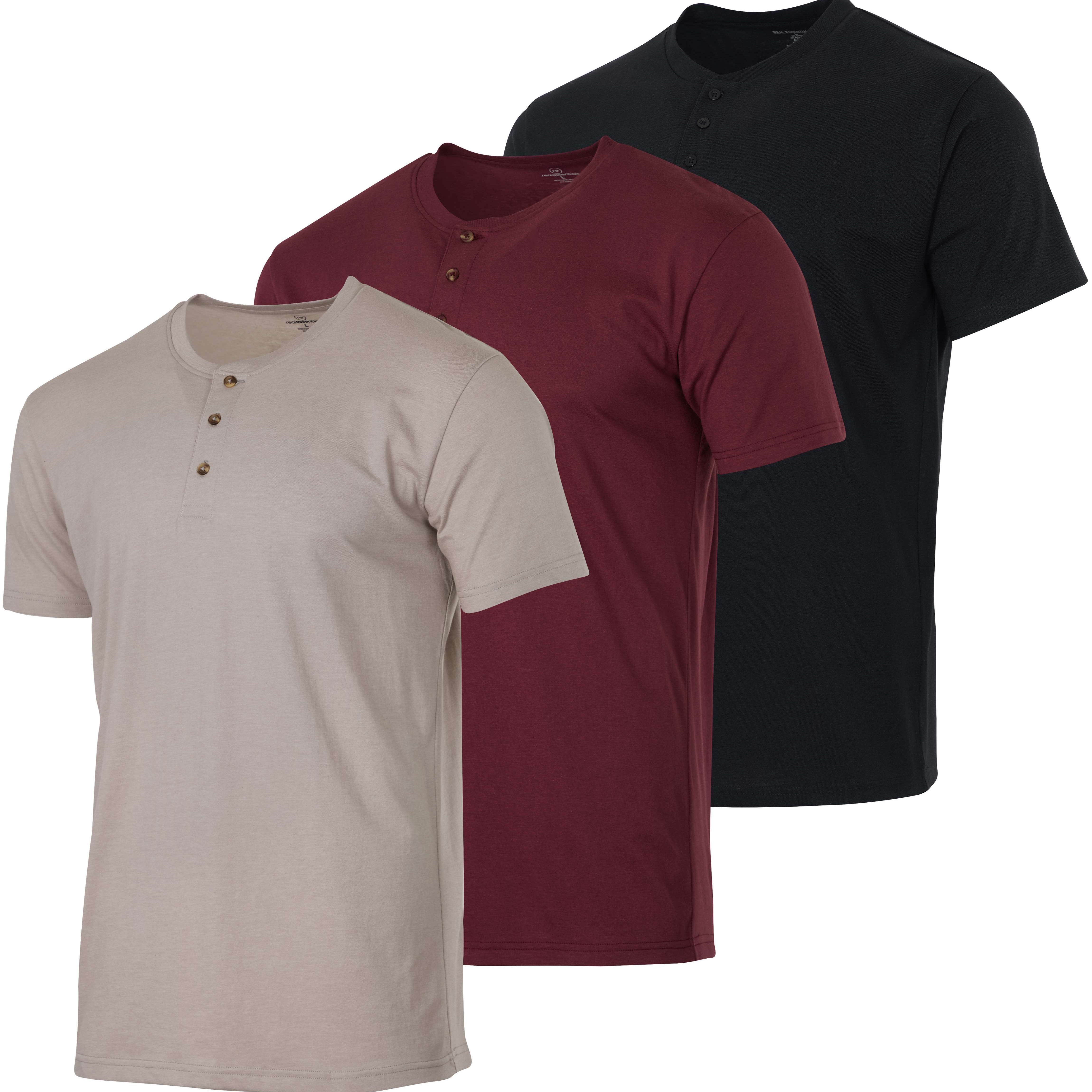 3 Pack: Mens Cotton Short Sleeve Henley T-Shirt