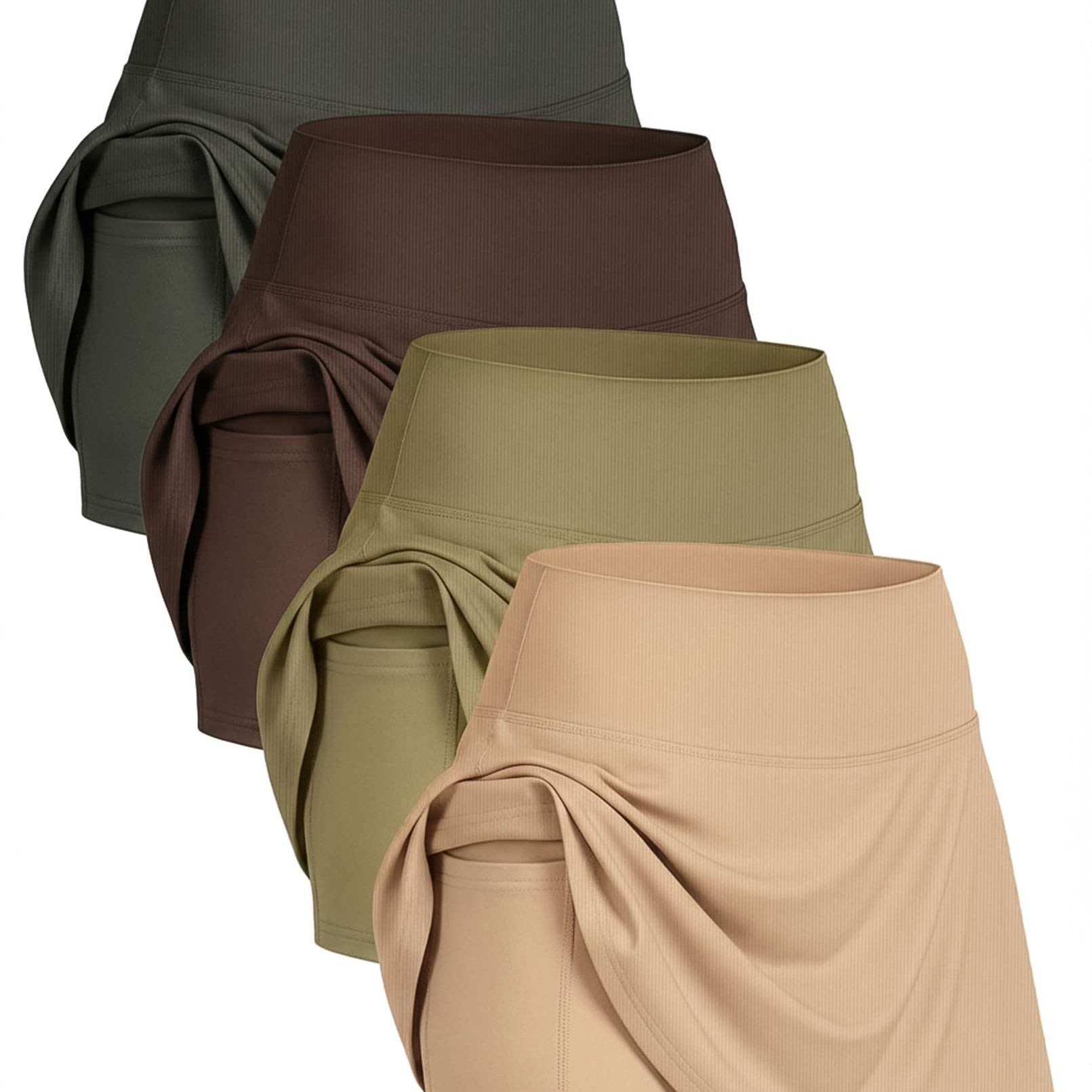 4 Pack: Women's Ribbed Active Skort with Pockets