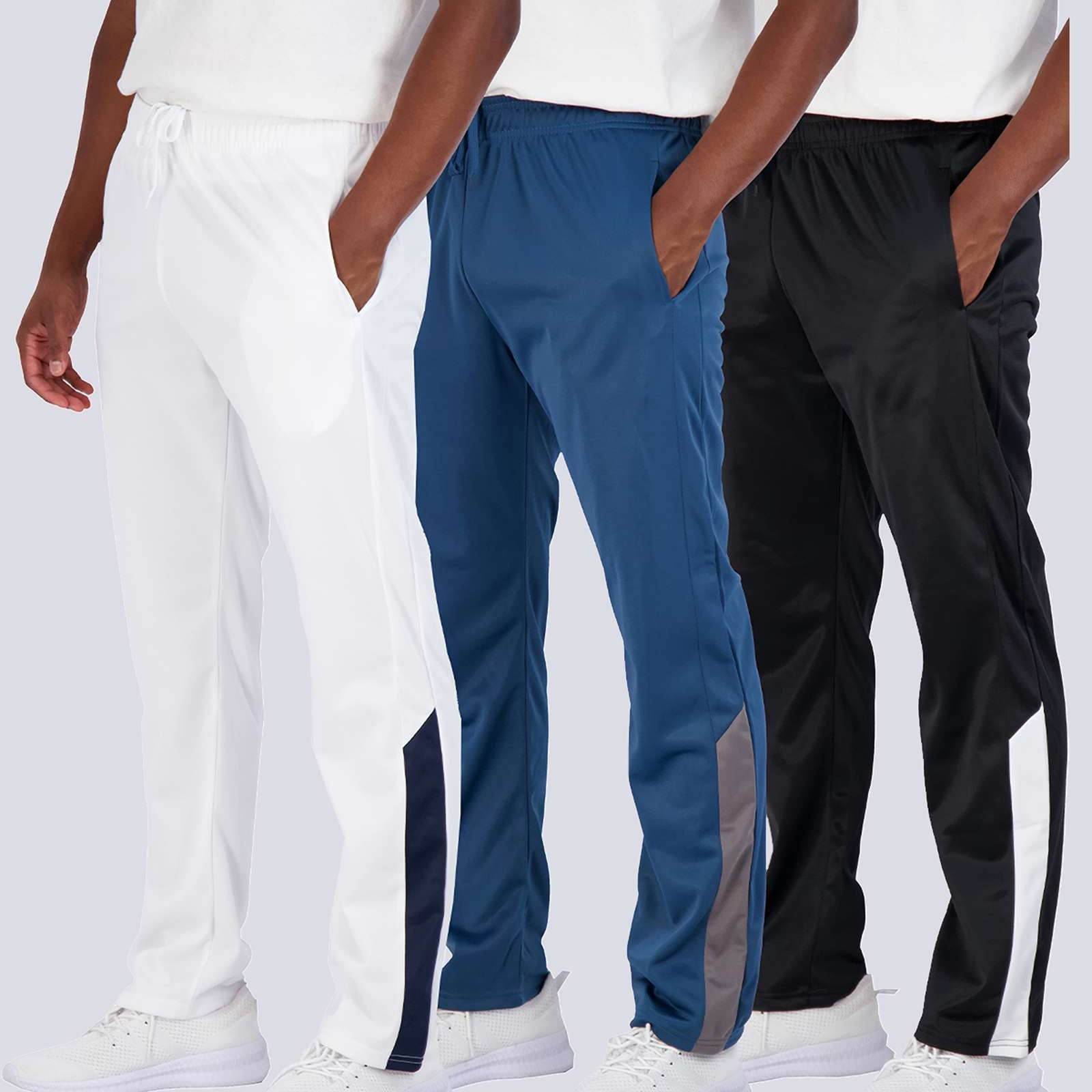 3 Pack: Mens Active Athletic Casual Tricot Open Bottom Sweatpants with Pockets (Available in Big & Tall)