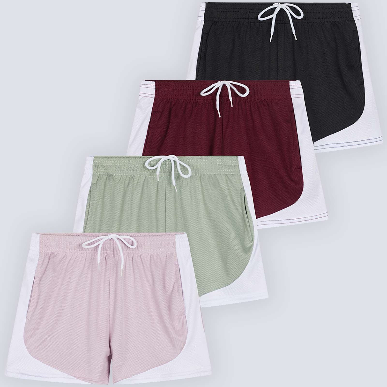 4 Pack: Girls' Mesh Athletic Performance Shorts