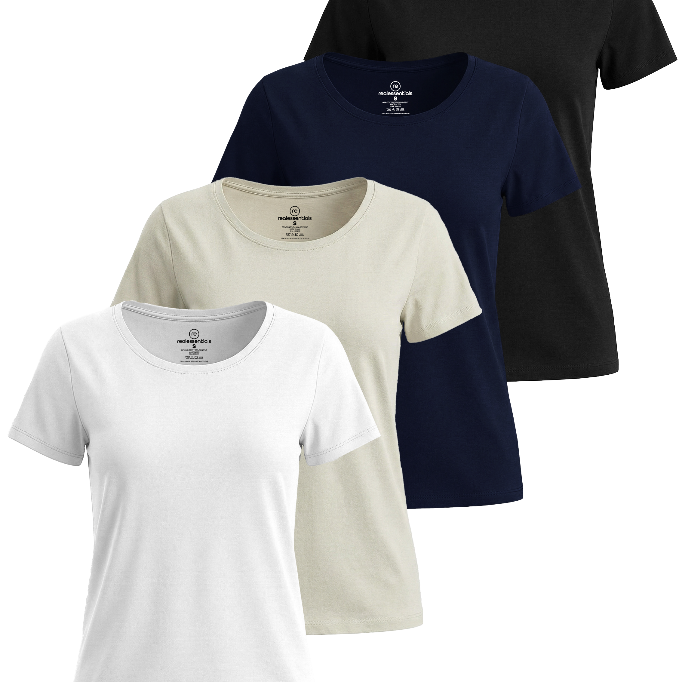 4 Pack: Womens Classic-Fit Cotton Short-Sleeve Scoop Neck T-Shirt
