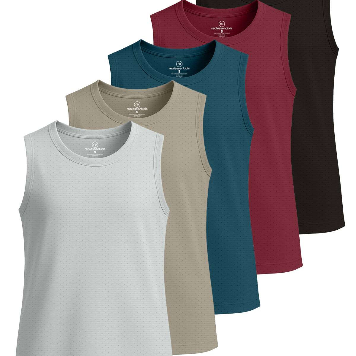 Real Essentials 5 Pack: Girls Breeze Tech Tank Tops – Moisture-Wicking Sports, Dance & Athletic Workout Sleeveless Shirts