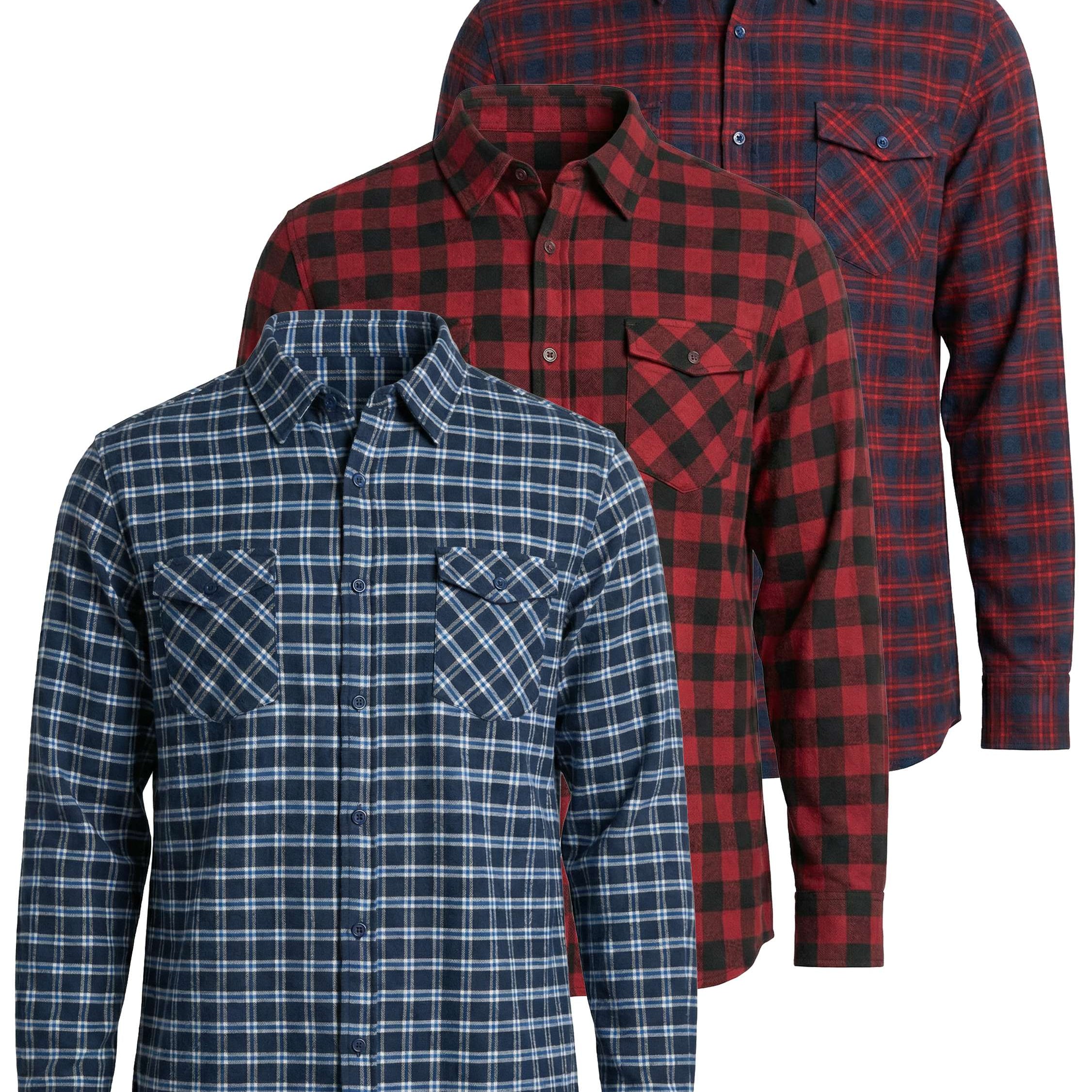 3 Pack: Men's Long-Sleeve Flannel Shirt