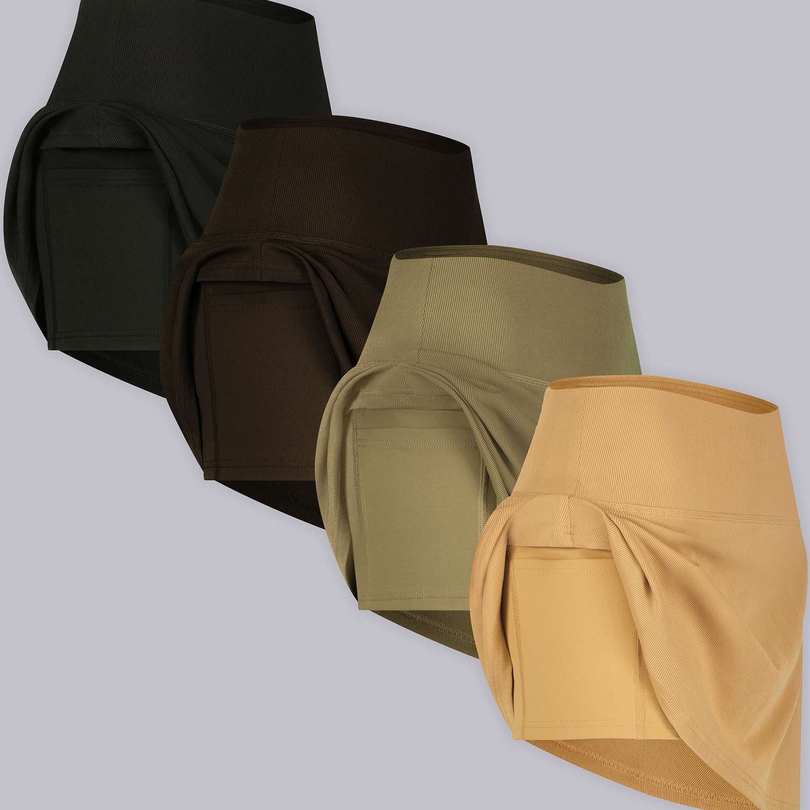 4 Pack: Women's Ribbed Active Skort with Pockets