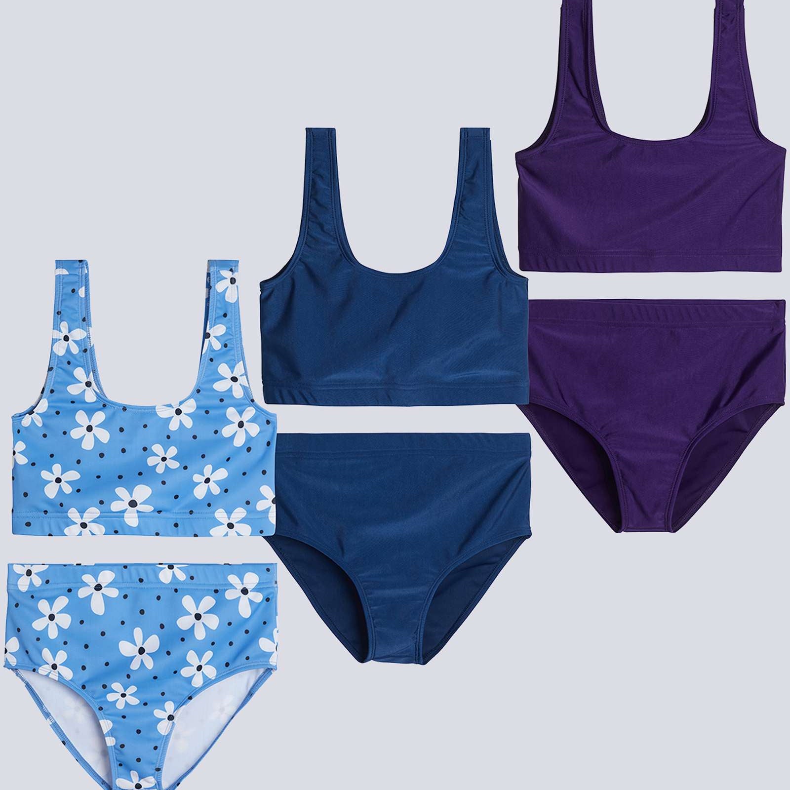 3 Pack: Girl's 2-Piece Beach Sport Bikini Swimsuit - Swimwear for Girls UPF 50+