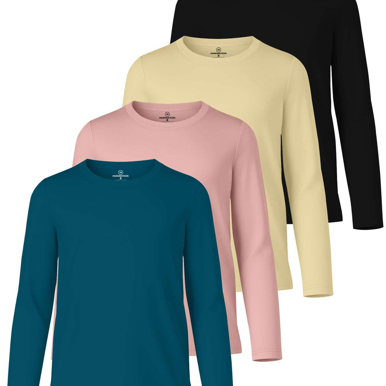 4 Pack: Girls Dry-Fit Long Sleeve Active Crew Neck T-Shirt