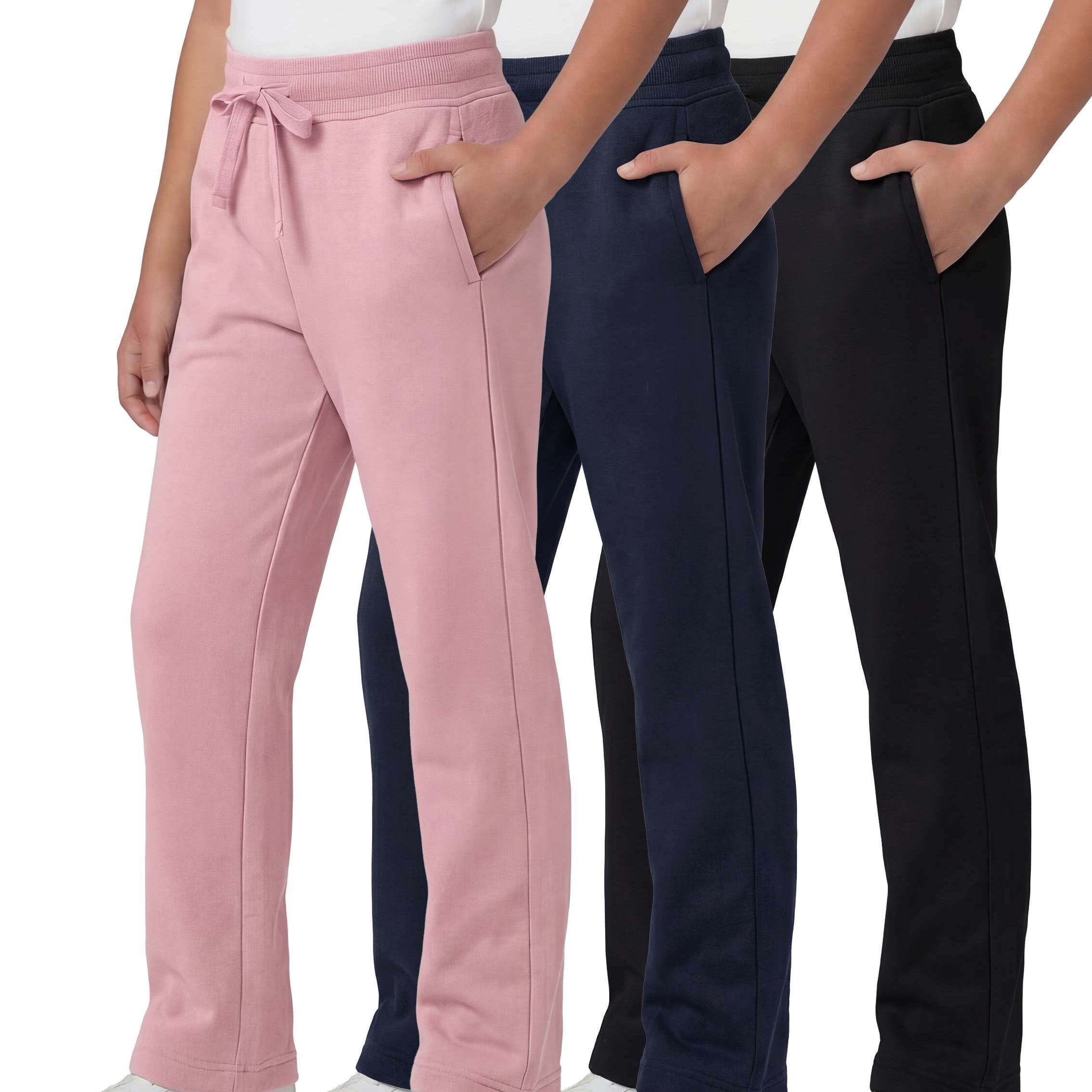 3 Pack: Girls Fleece Open Bottom Sweatpants