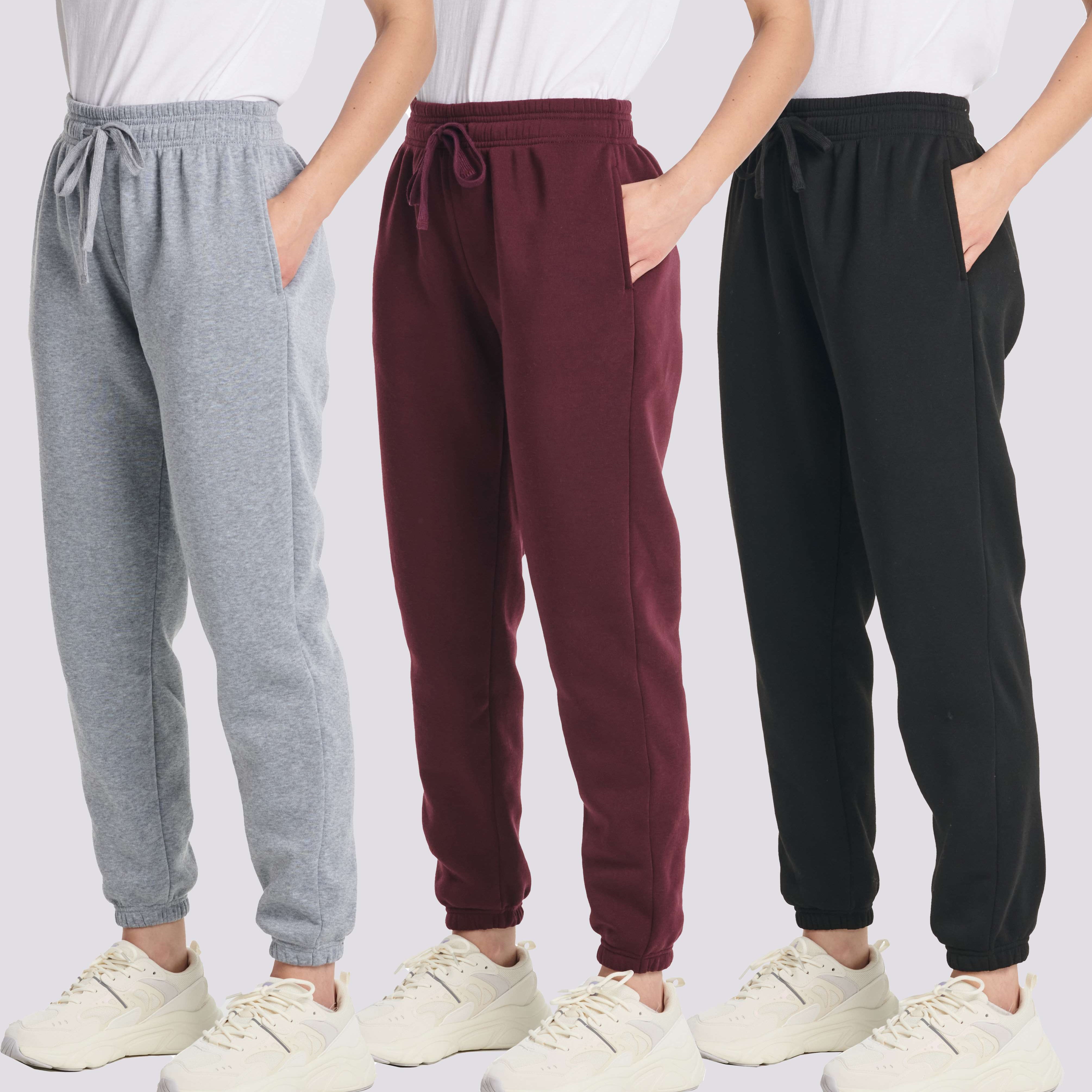 3 Pack: Women's Fleece Jogger Sweatpants with Elastic Cuff (Available in Plus Size)