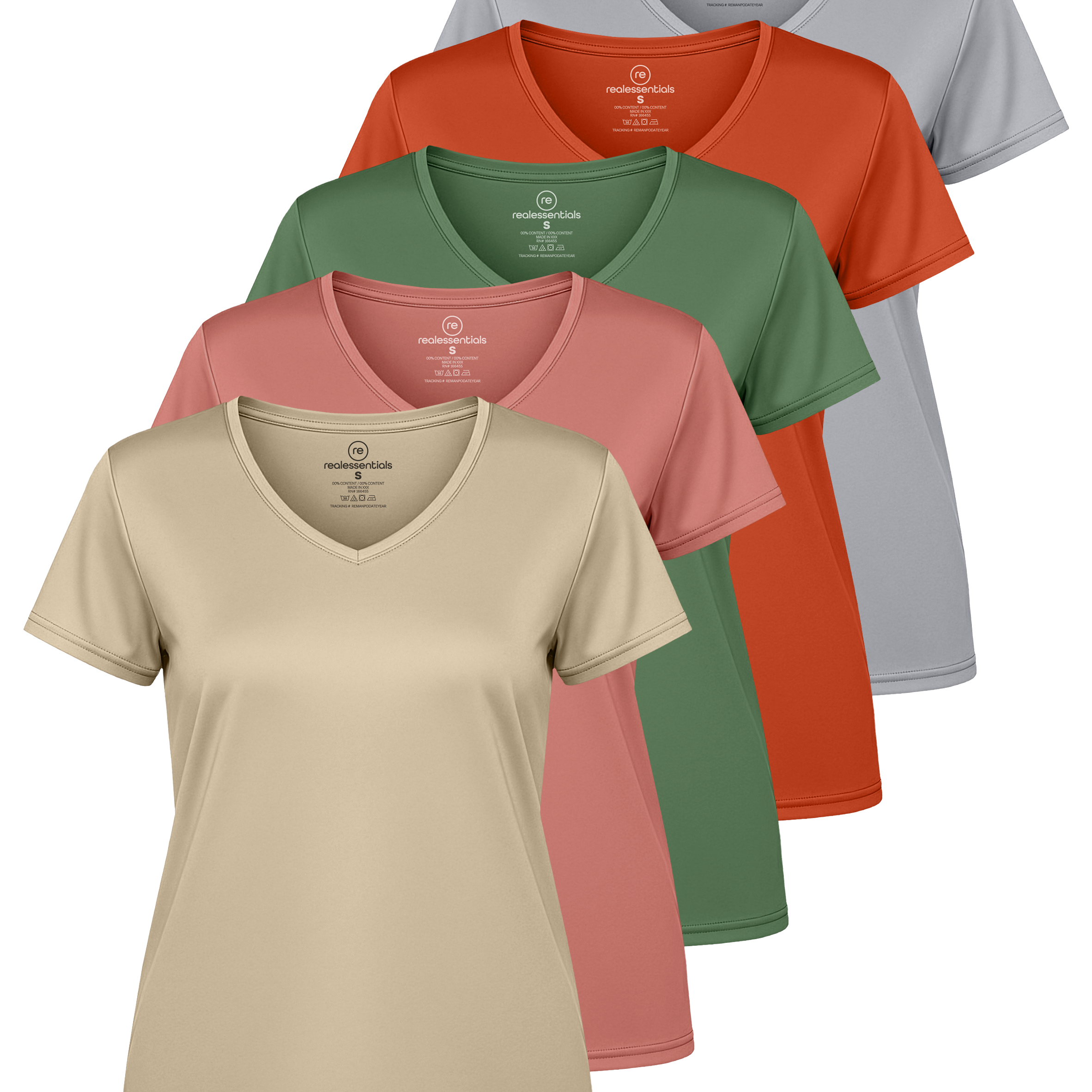 5 Pack: Womens Short Sleeve Dry-Fit V-Neck T-Shirt
