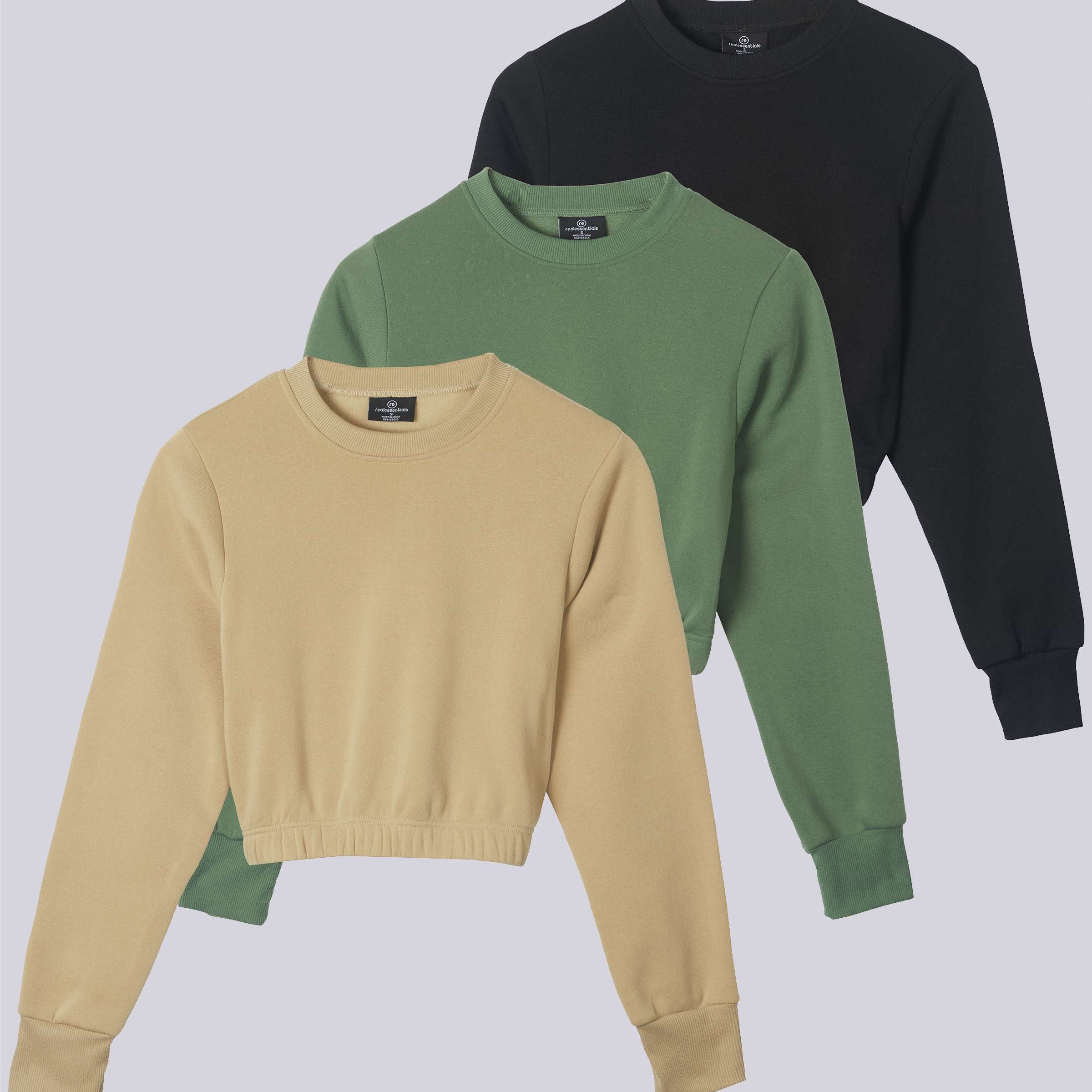 3 Pack: Women's Fleece Cropped Sweatshirt (Available in Plus Size)