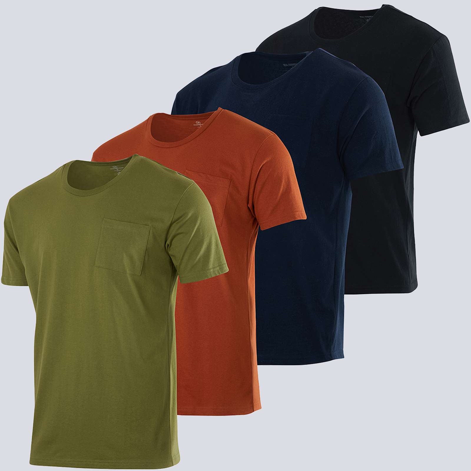 4 Pack: Mens Cotton Short Sleeve Crew Neck Pocket T-Shirt