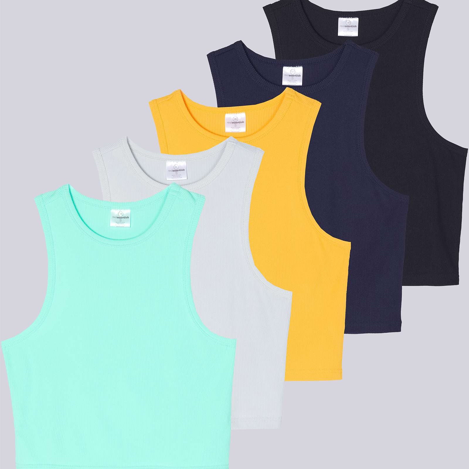 5 Pack: Women's Ribbed Sleeveless Cropped Tank Top