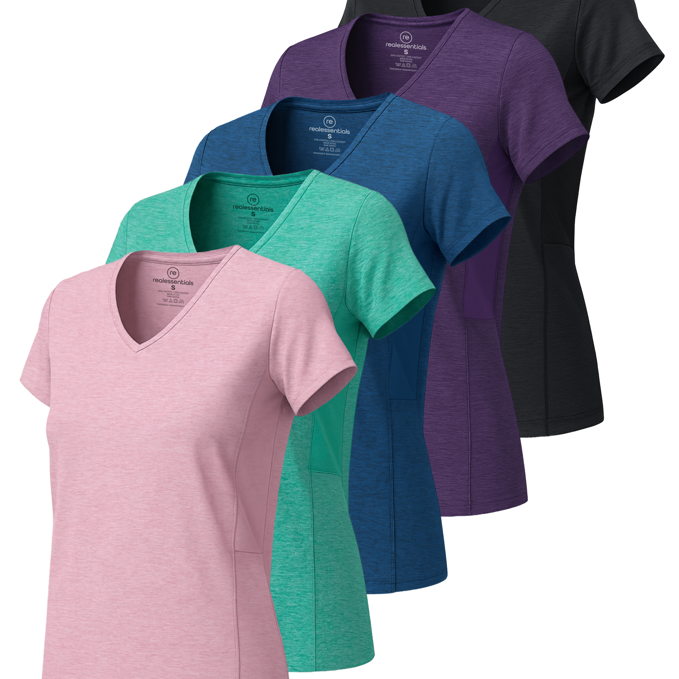 5 Pack: Womens Short Sleeve Dry-Fit V-Neck T-Shirt