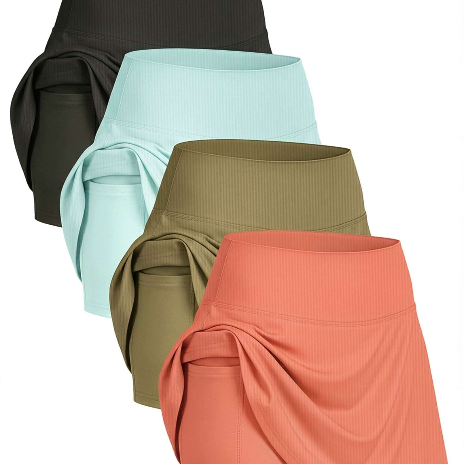 4 Pack: Women's Ribbed Active Skort with Pockets
