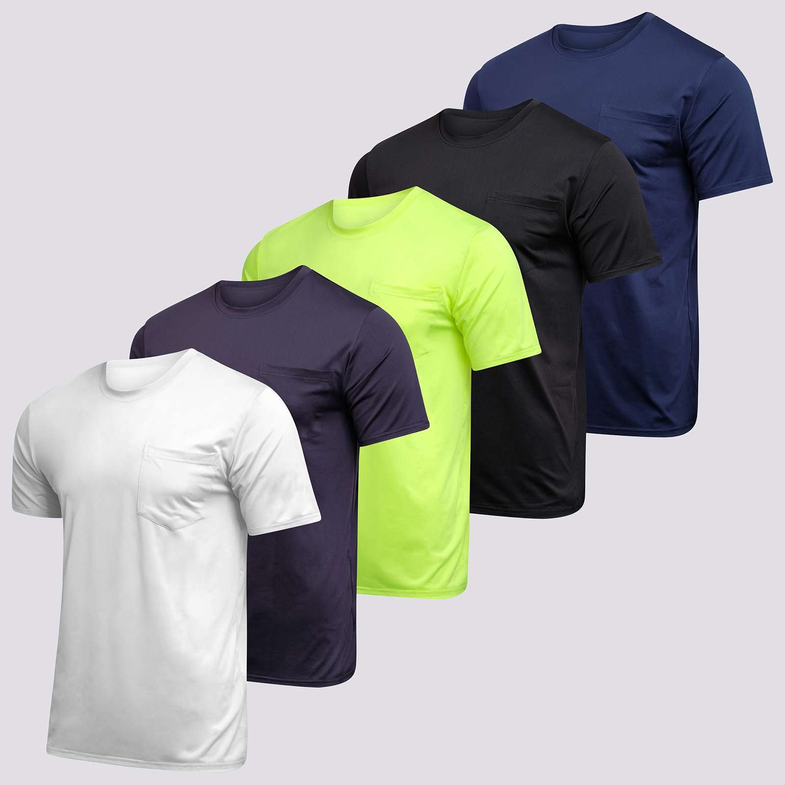 5 Pack: Boys & Girls Youth Dry-Fit Moisture Wicking Active Athletic Performance Short-Sleeve Pocket T-Shirt