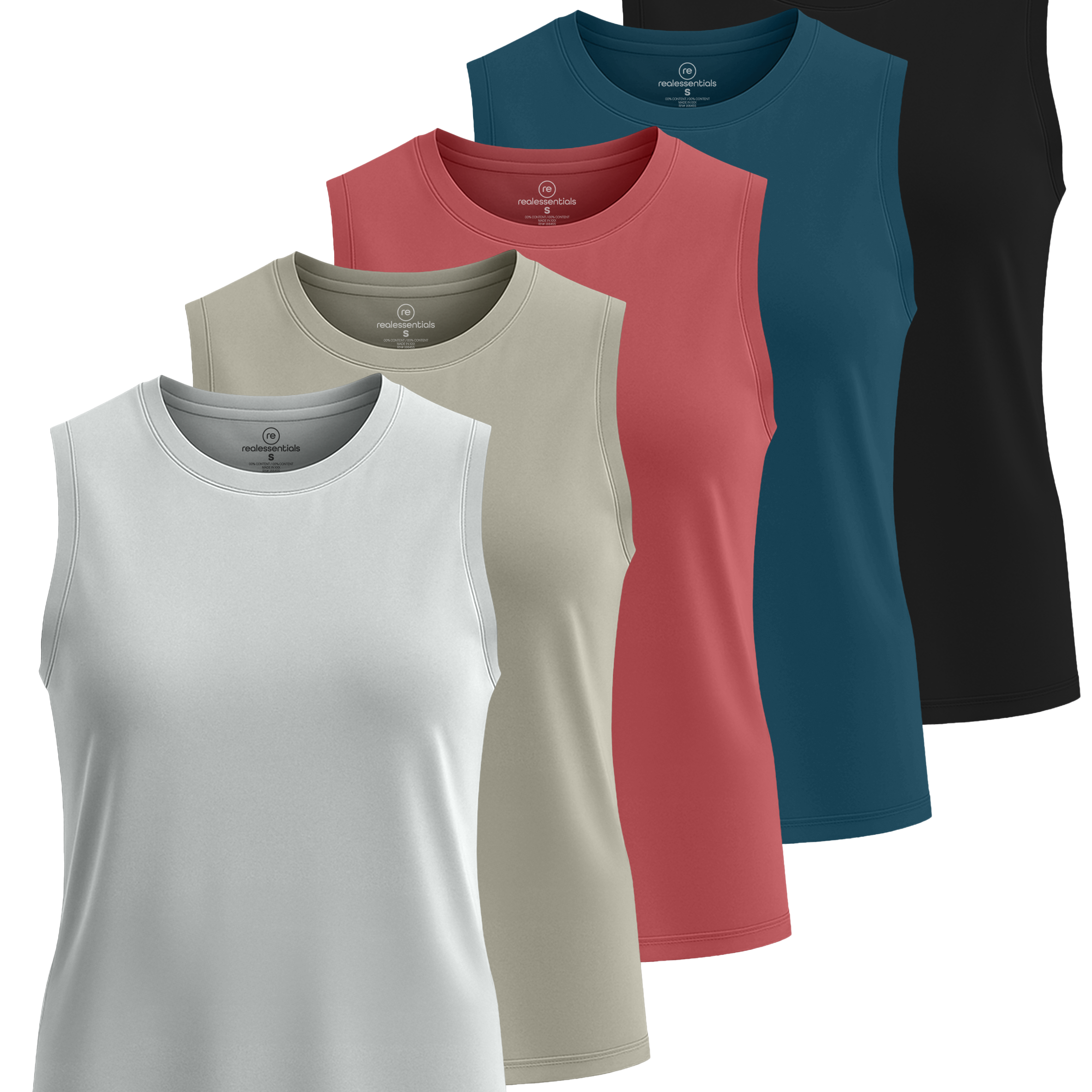 Real Essentials 5 Pack: Women's Dry-Fit Tank Top - Racerback Sleeveless T-Shirt Athletic Workout Gym Shirt (Plus Available)