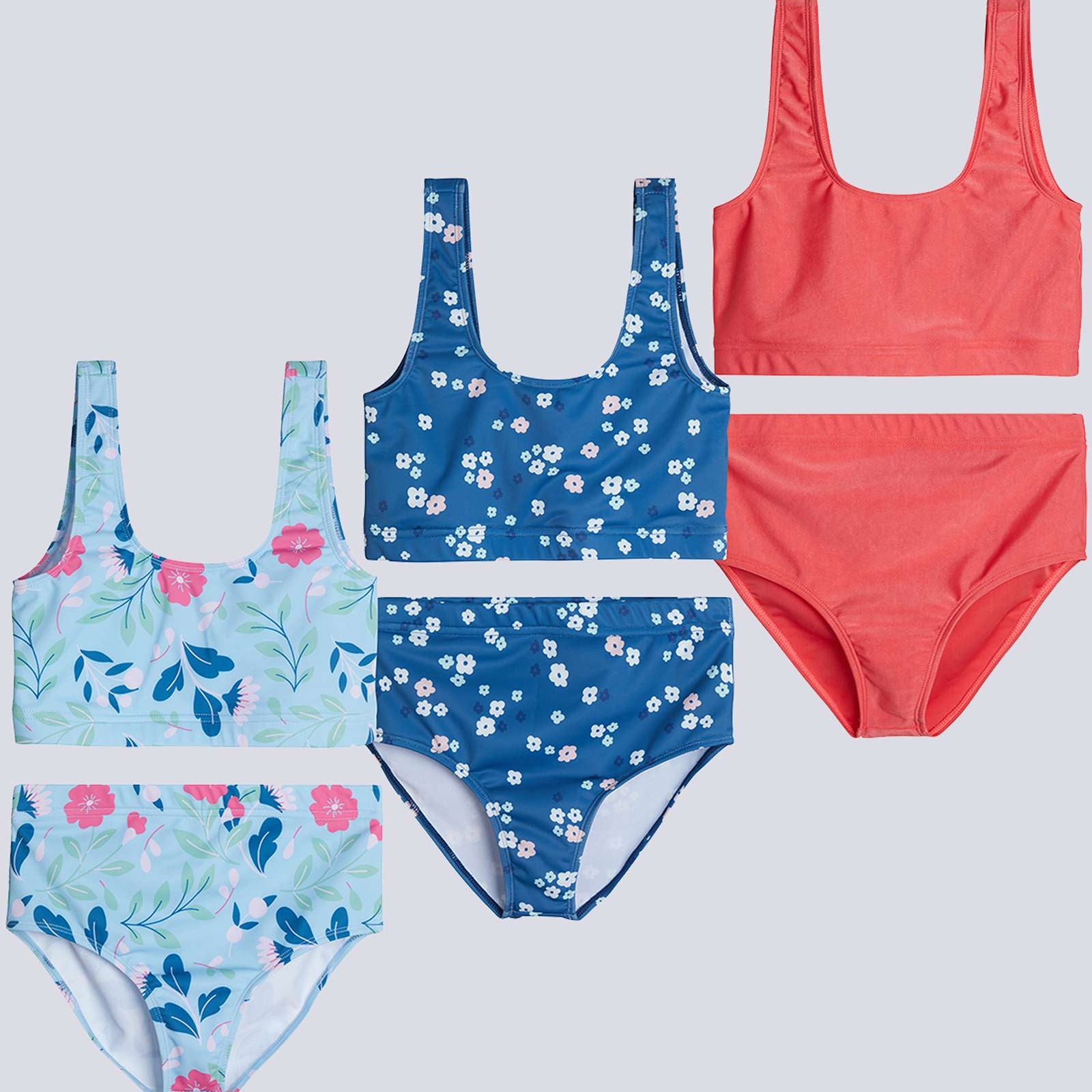 3 Pack: Girl's 2-Piece Beach Sport Bikini Swimsuit - Swimwear for Girls UPF 50+