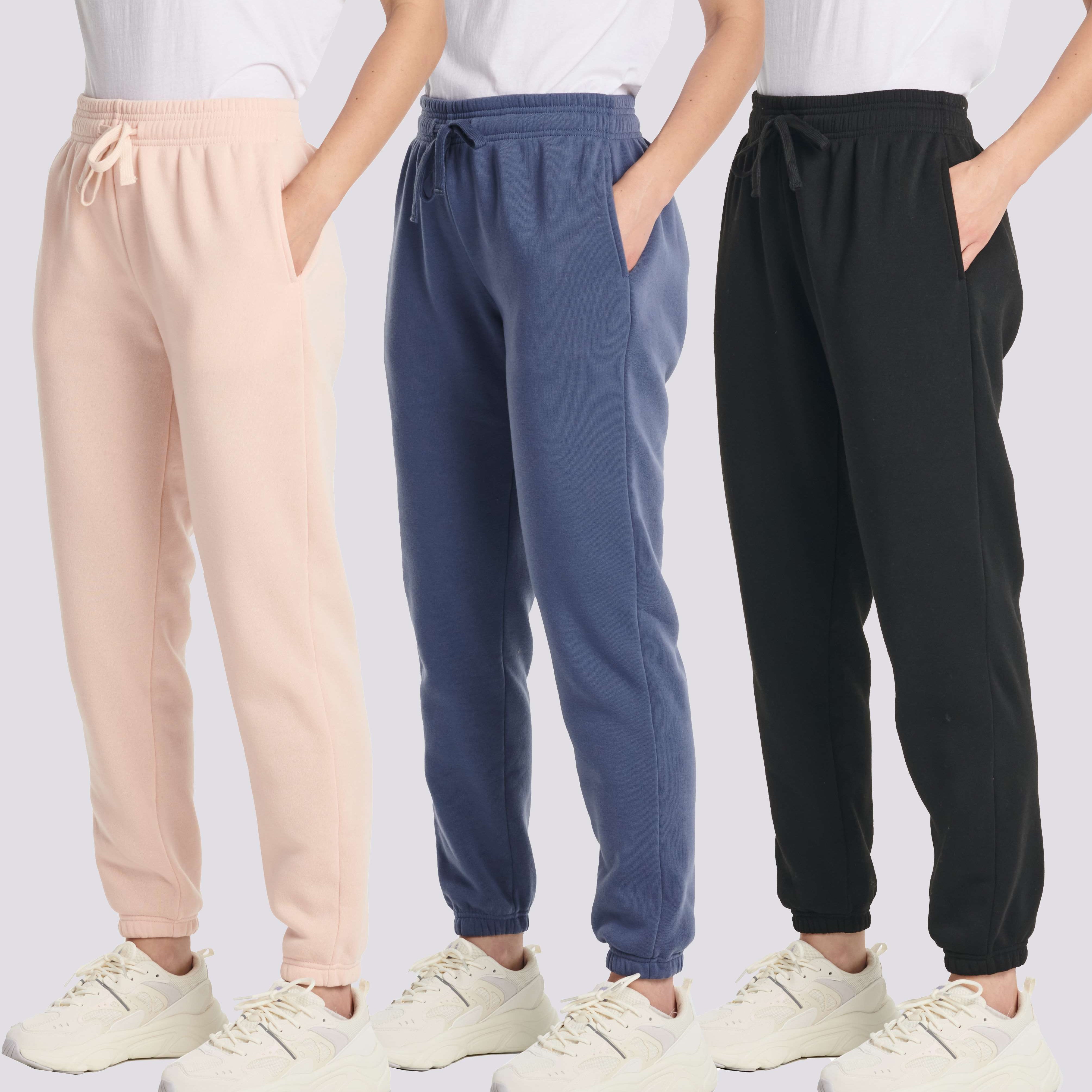 3 Pack: Women's Fleece Jogger Sweatpants with Elastic Cuff (Available in Plus Size)