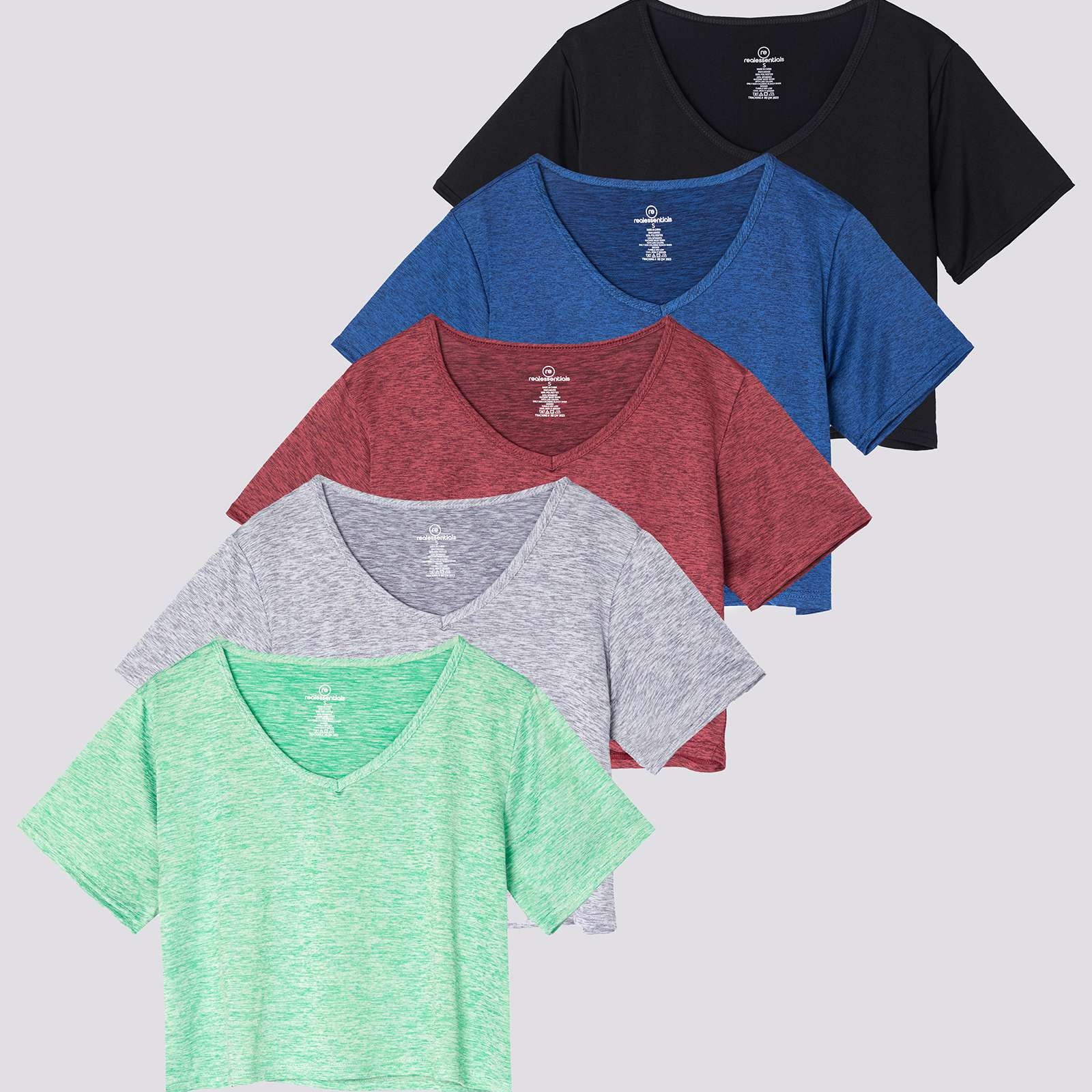 5 Pack: Women's Dry-Fit Short Sleeve V-Neck Crop Top