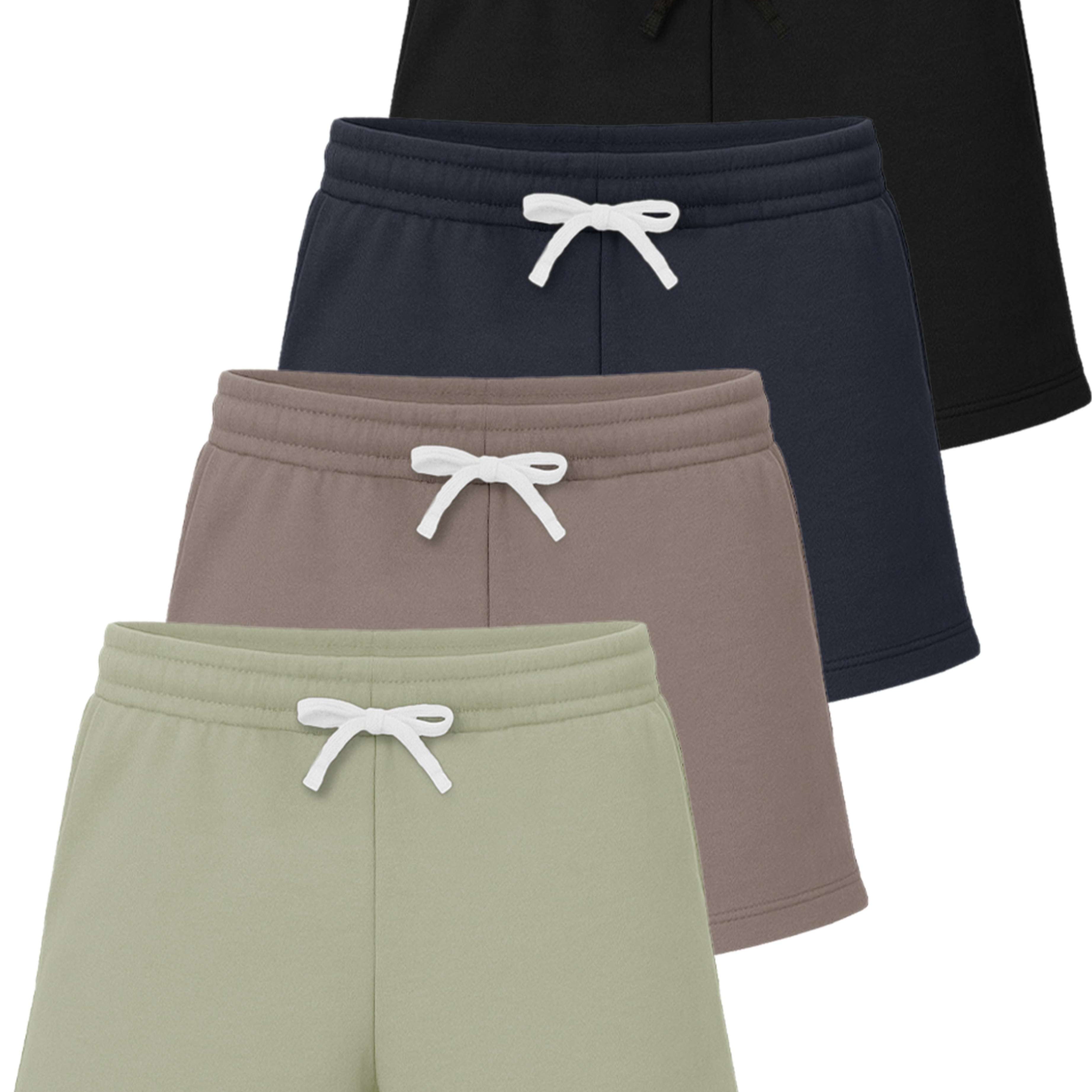 Real Essentials 4 Pack: Girls Fleece Shorts – Ultra Soft Pull On Lounge & Sport Shorts for School, Play & Everyday Comfort