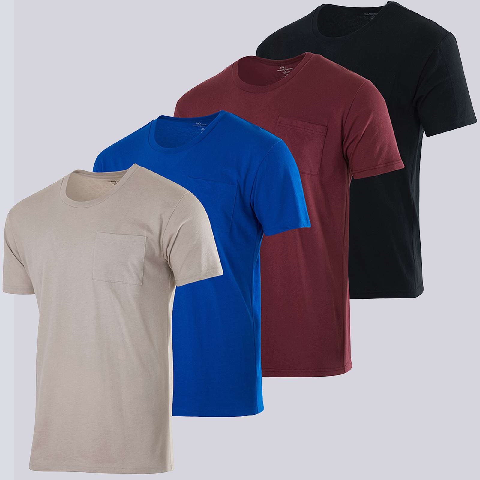 4 Pack: Mens Cotton Short Sleeve Crew Neck Pocket T-Shirt